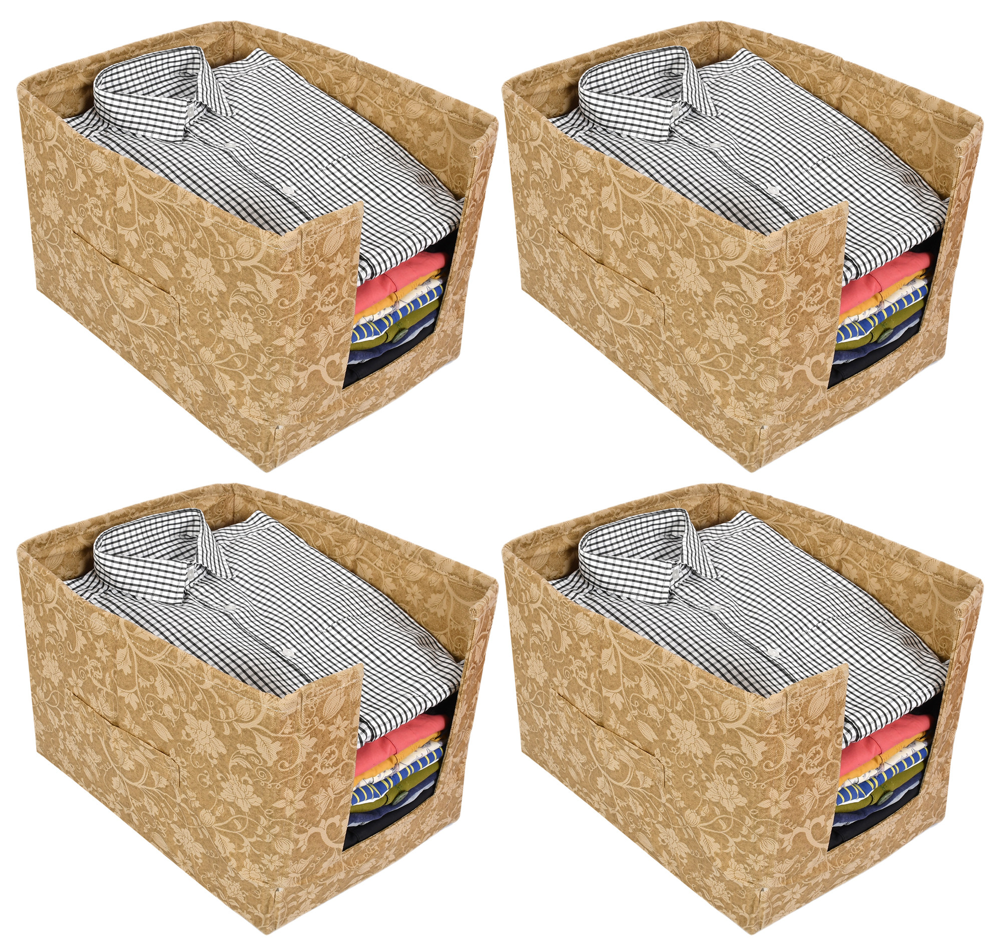 Kuber Industries Metallic Print Non Woven Shirt Stacker/Shirt Organizer Wardrobe Organizer (Beige)-KUBMART1638
