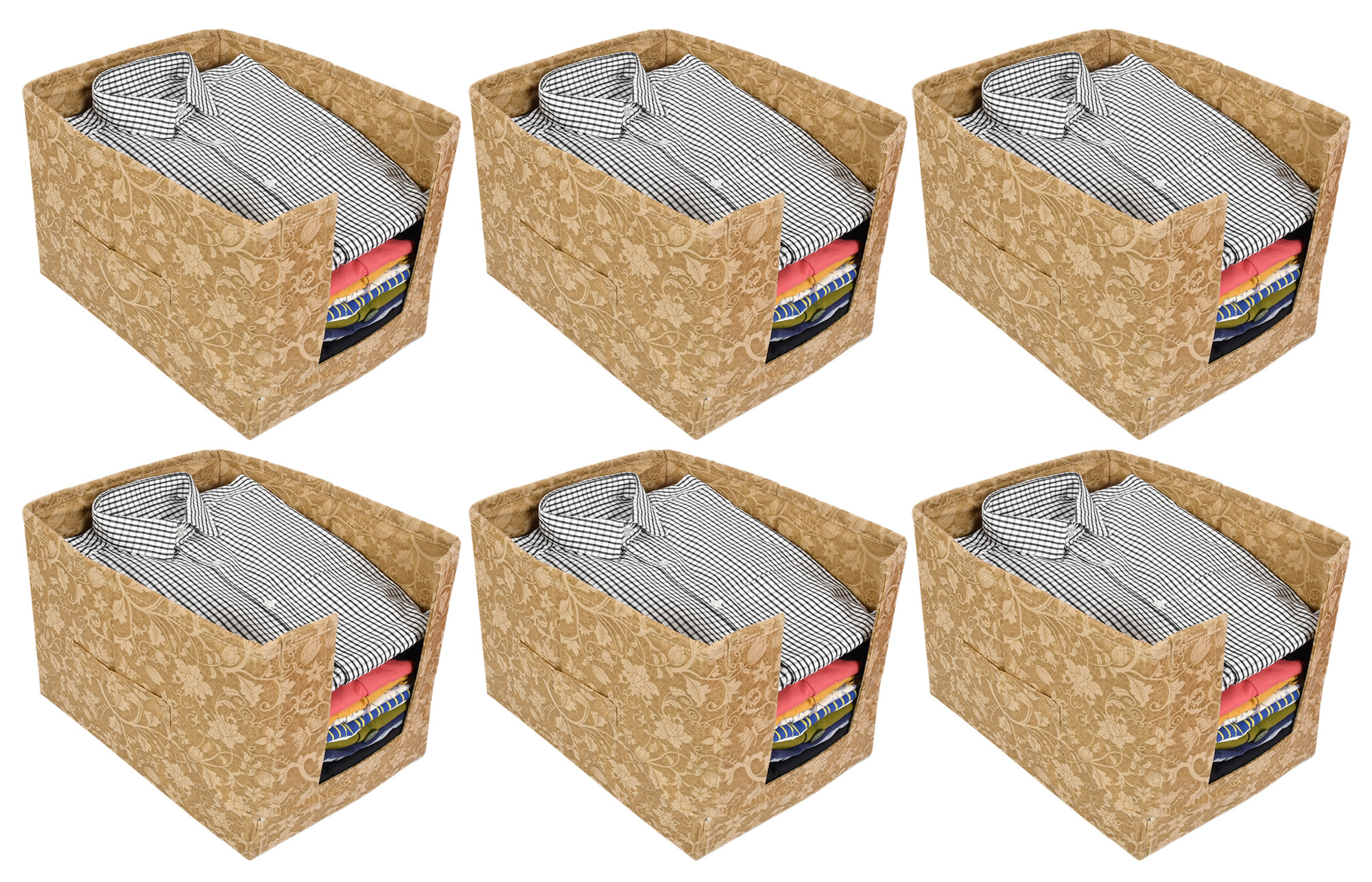 Kuber Industries Metallic Print Non Woven Shirt Stacker/Shirt Organizer Wardrobe Organizer (Beige)-KUBMART1638