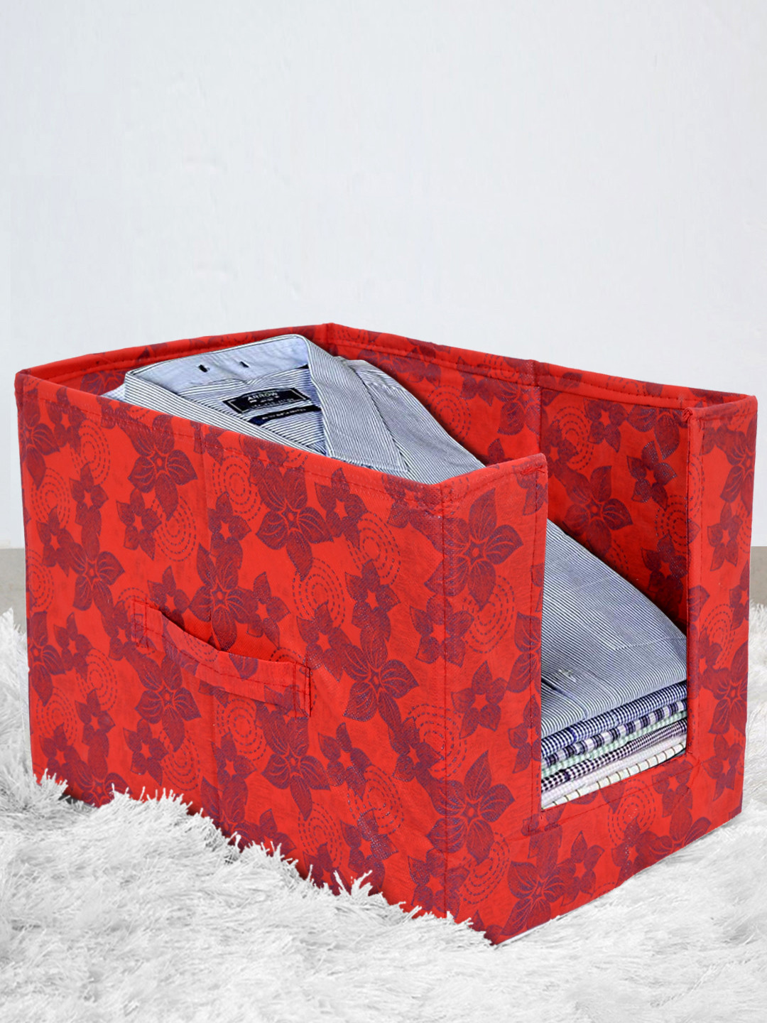 Kuber Industries Metallic Print Non Woven Shirt Stacker/Shirt Organizer Wardrobe Organizer (Red)-KUBMART1648