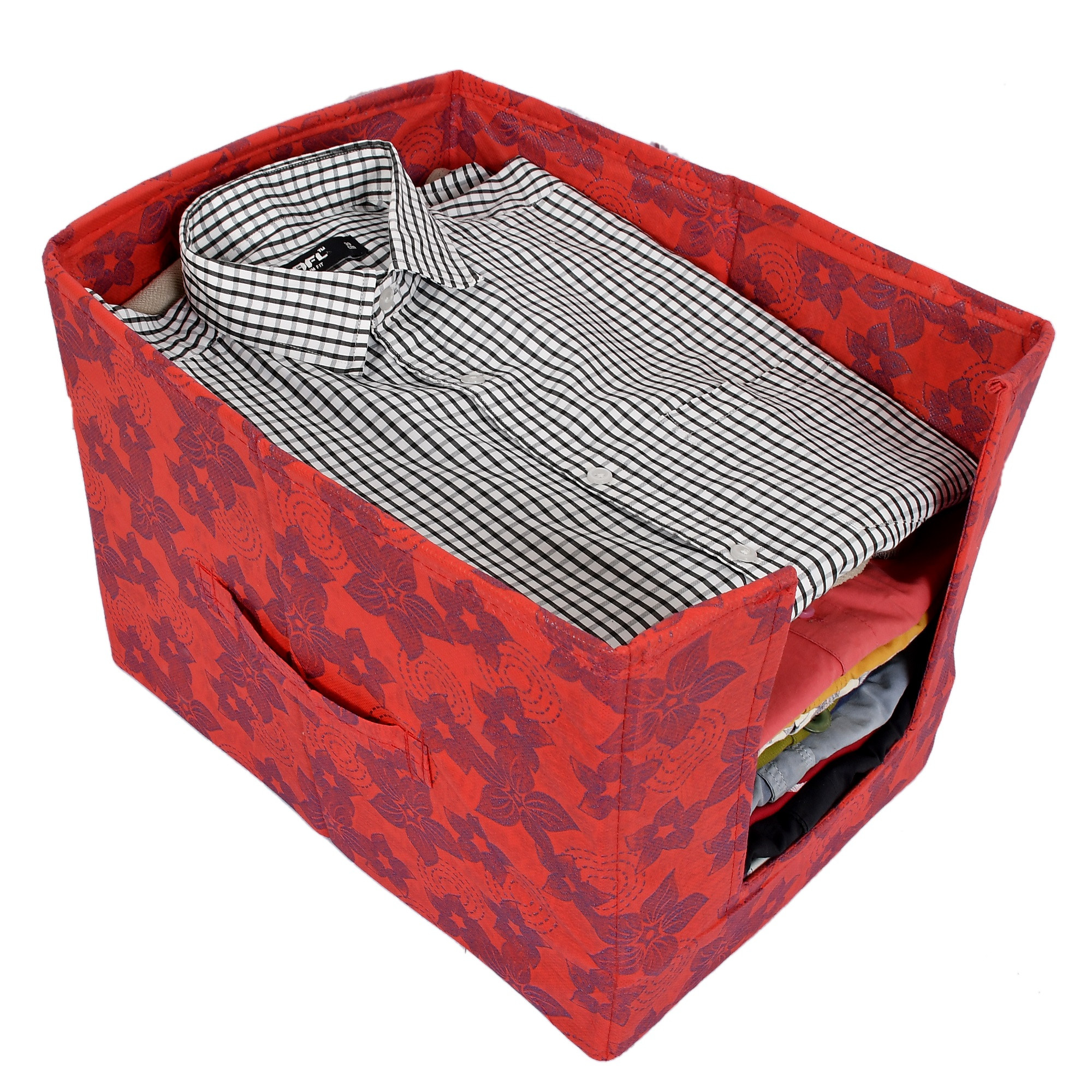 Kuber Industries Metallic Print Non Woven Shirt Stacker/Shirt Organizer Wardrobe Organizer (Red)-KUBMART1648