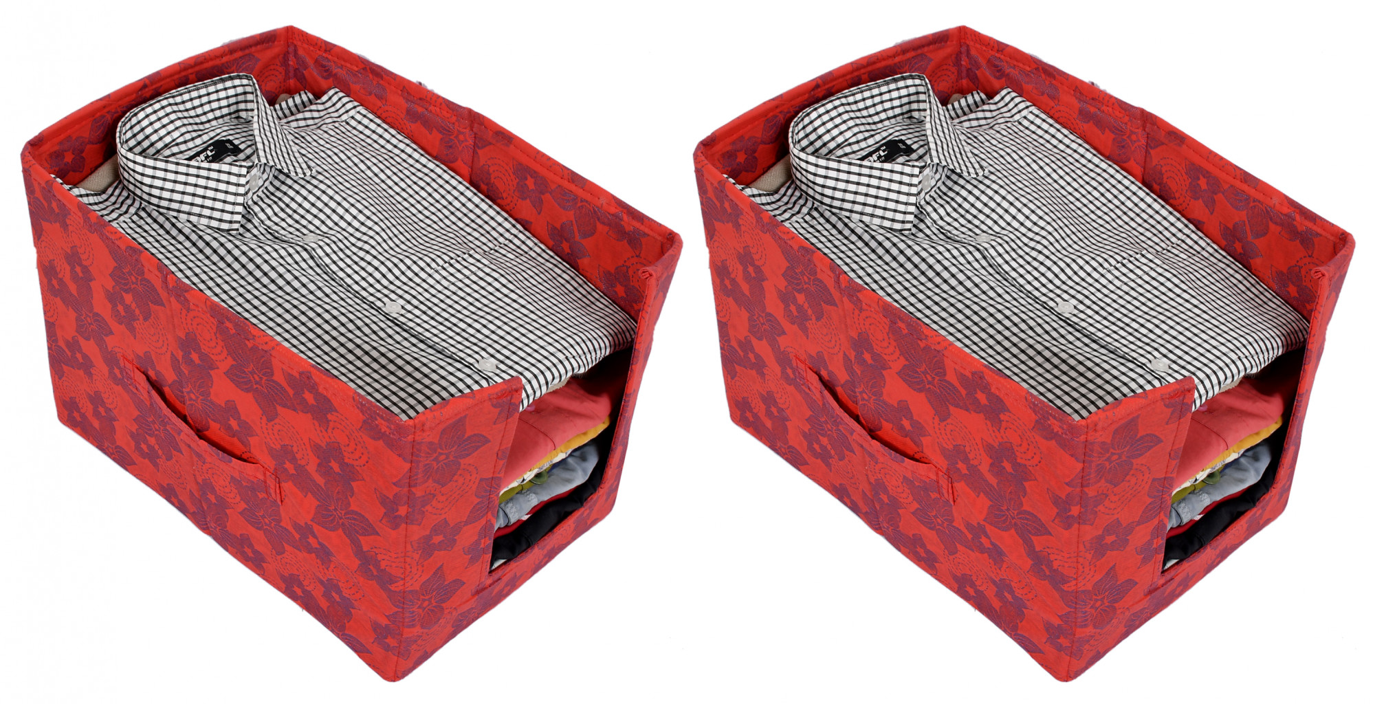 Kuber Industries Metallic Print Non Woven Shirt Stacker/Shirt Organizer Wardrobe Organizer (Red)-KUBMART1648