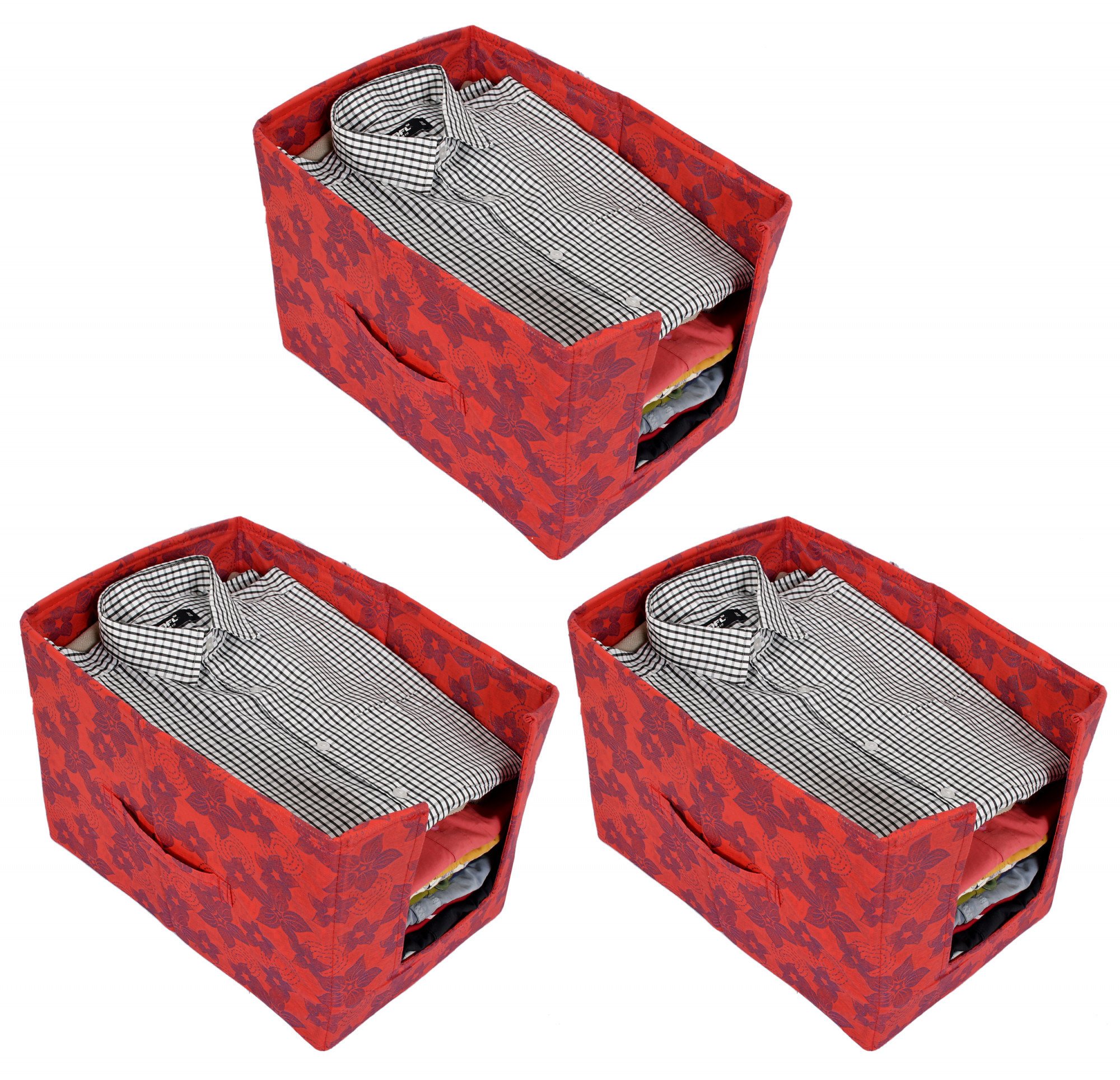 Kuber Industries Metallic Print Non Woven Shirt Stacker/Shirt Organizer Wardrobe Organizer (Red)-KUBMART1648