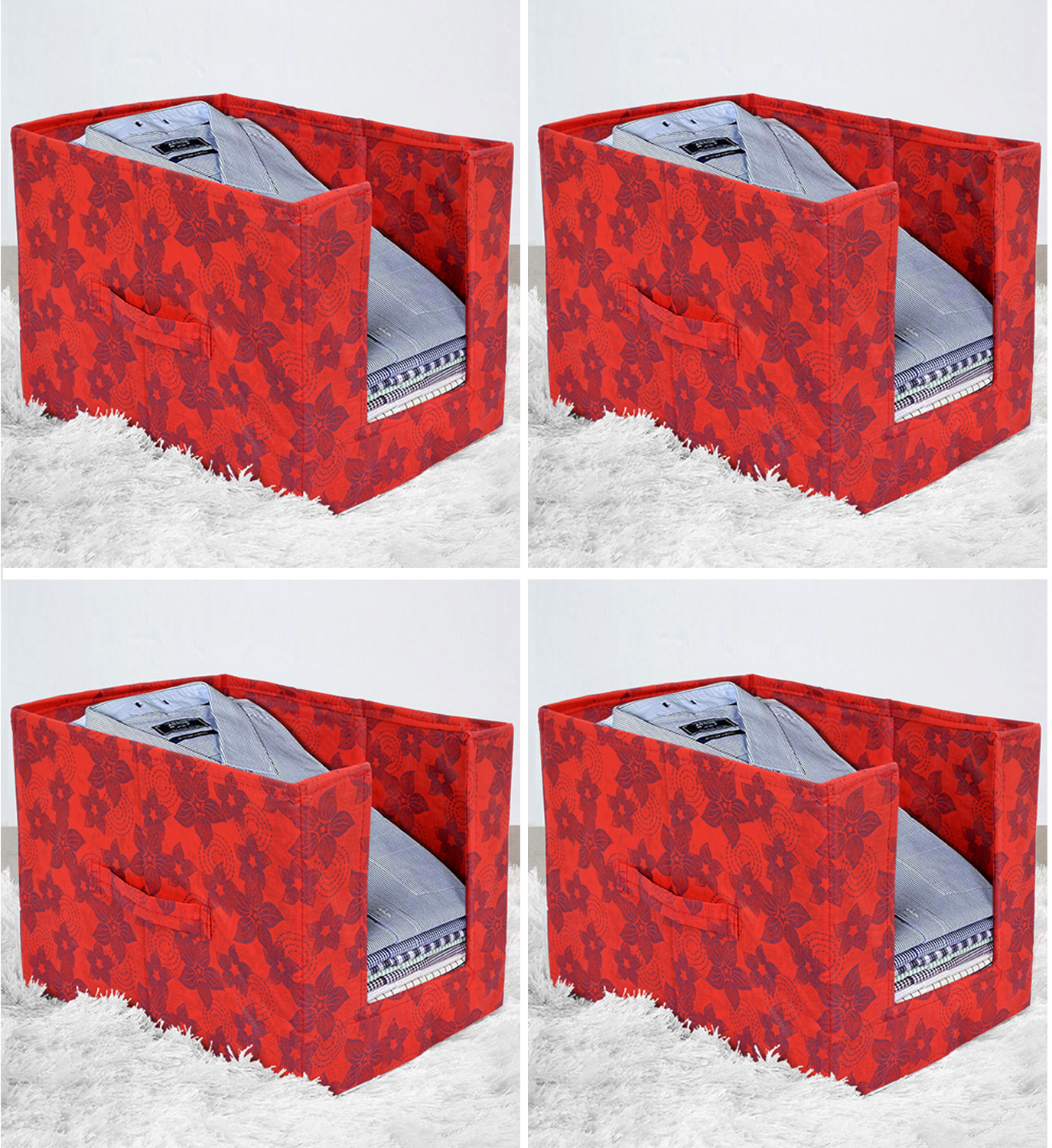 Kuber Industries Metallic Print Non Woven Shirt Stacker/Shirt Organizer Wardrobe Organizer (Red)-KUBMART1648