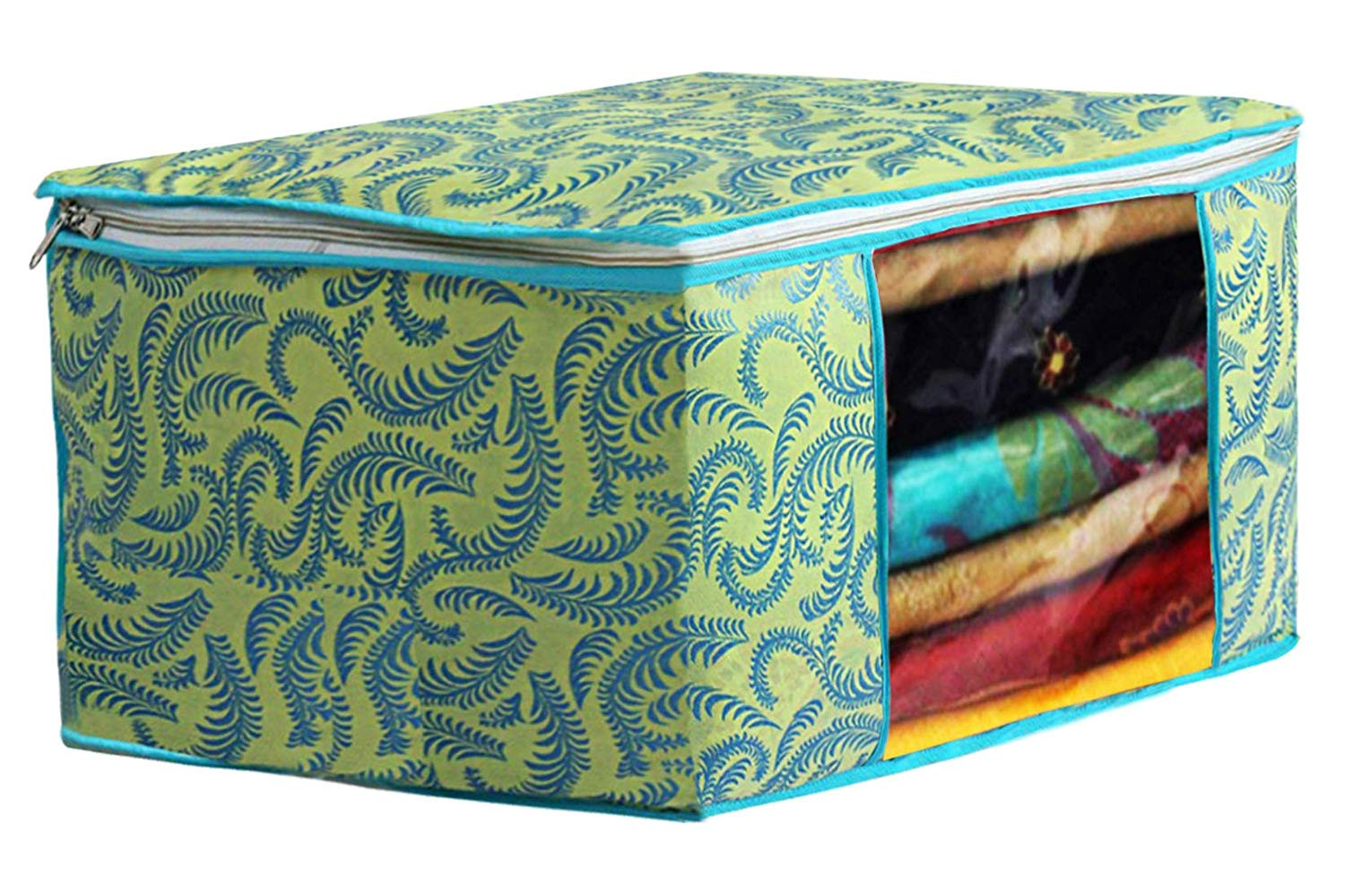 Kuber Industries Metallic Printed Non Woven Saree Cover And Underbed Storage Bag, Cloth Organizer For Storage, Blanket Cover Combo Set (Green) -CTKTC38523