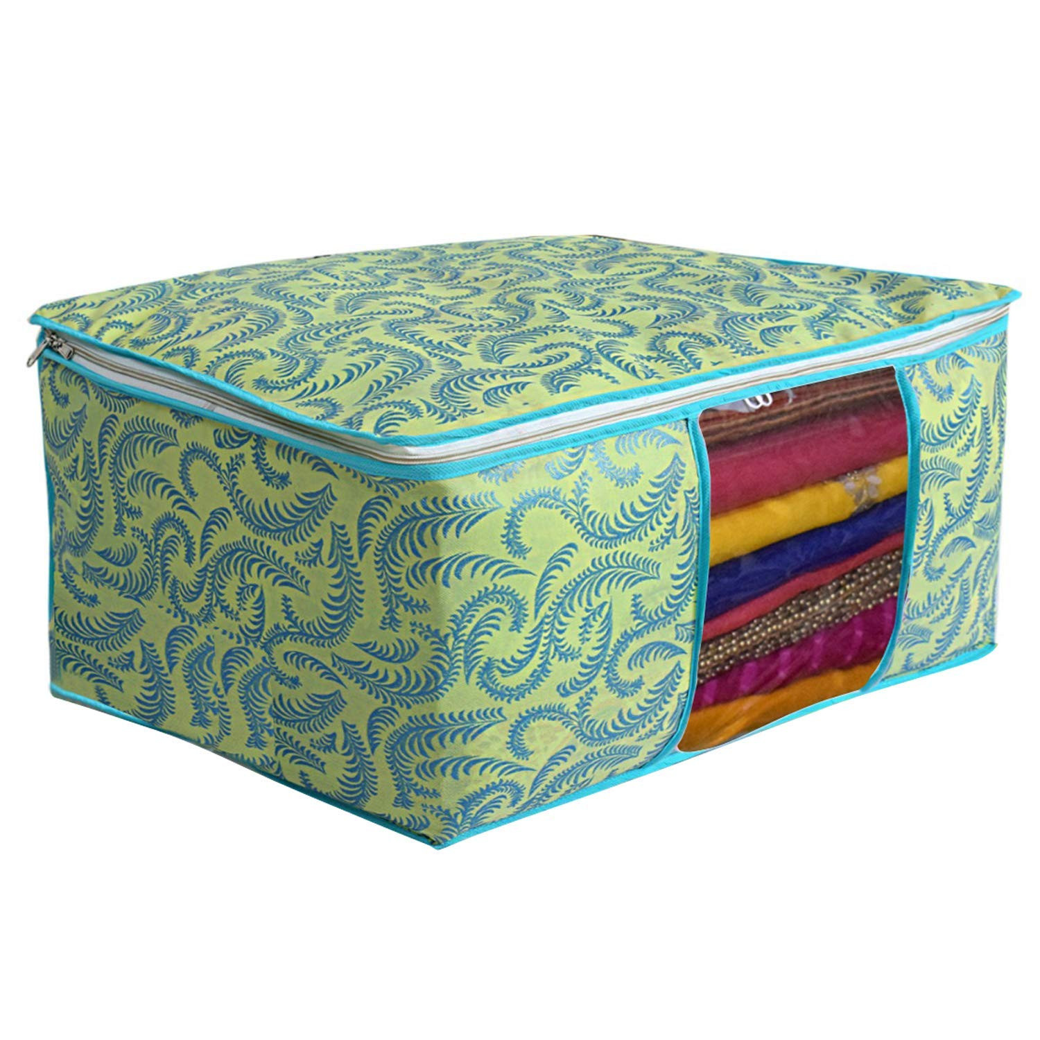 Kuber Industries Metallic Printed Non Woven Saree Cover And Underbed Storage Bag, Cloth Organizer For Storage, Blanket Cover Combo Set (Green) -CTKTC38523