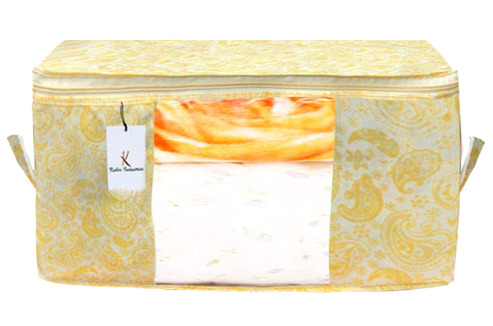 Kuber Industries Metallic Printed Non Woven Saree Cover And Underbed Storage Bag, Cloth Organizer For Storage, Blanket Cover Combo Set (Gold) -CTKTC38583