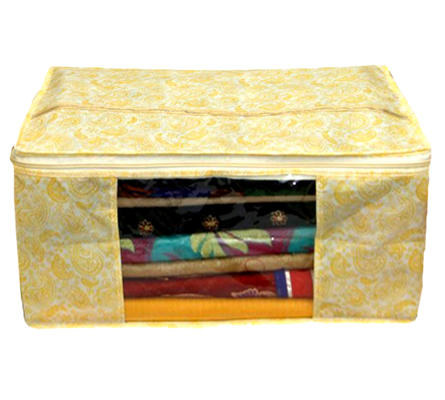 Kuber Industries Metallic Printed Non Woven Saree Cover And Underbed Storage Bag, Cloth Organizer For Storage, Blanket Cover Combo Set (Gold) -CTKTC38583
