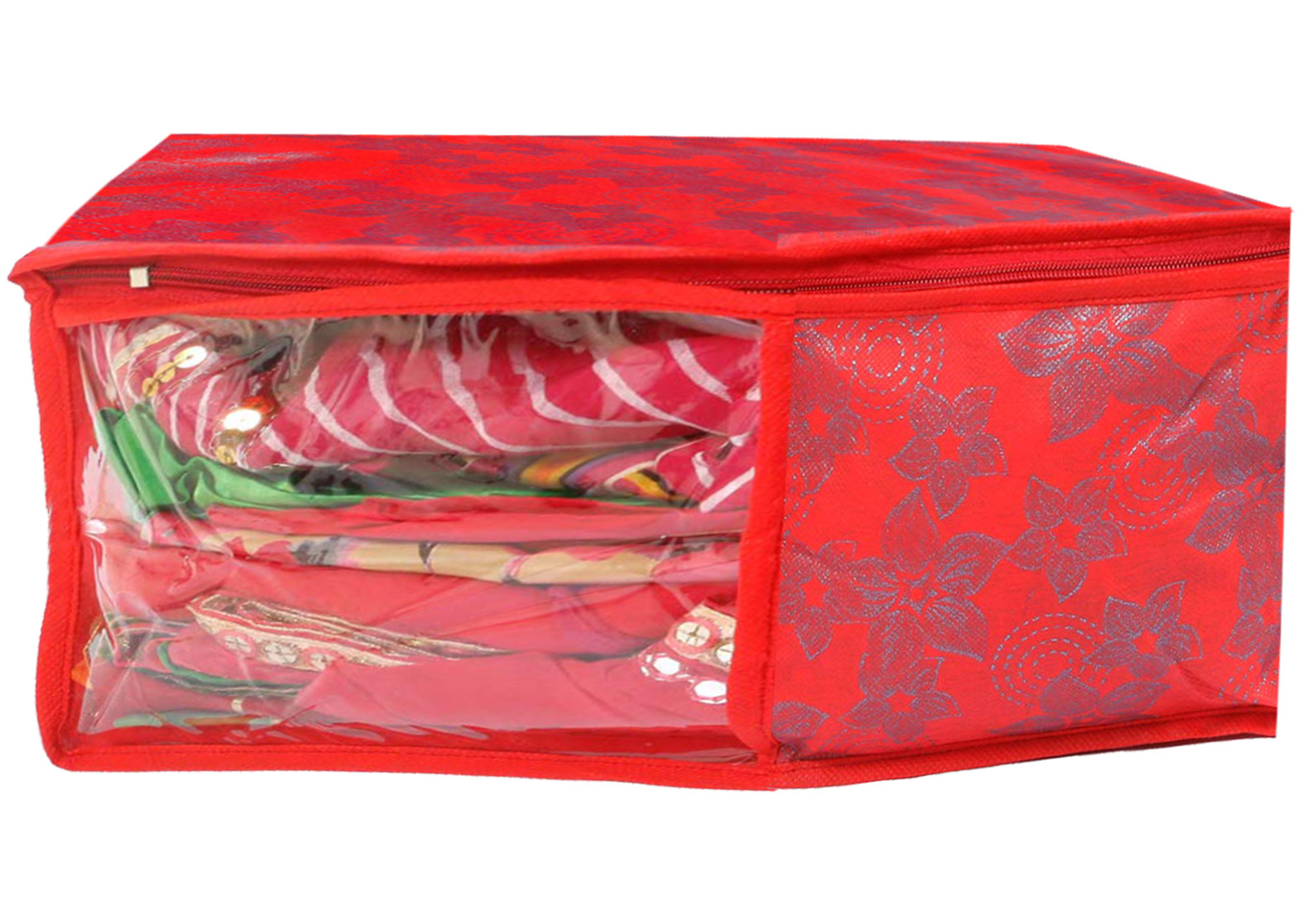 Kuber Industries Metallic Printed Non Woven Saree Cover/Cloth Wardrobe Organizer And Blouse Cover Combo Set (Red) -CTKTC38409