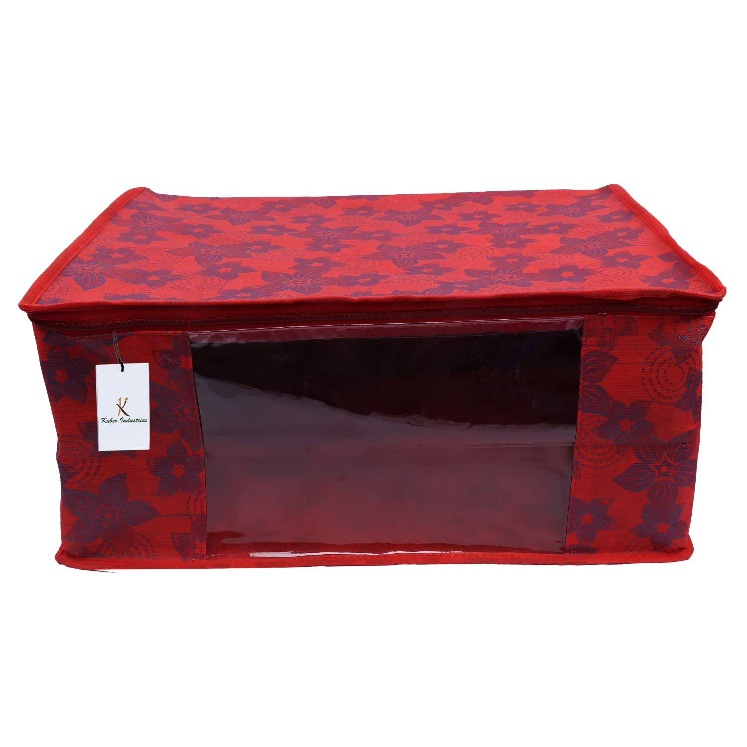Kuber Industries Metallic Printed Non Woven Saree Cover/Cloth Wardrobe Organizer And Blouse Cover Combo Set (Red) -CTKTC38409