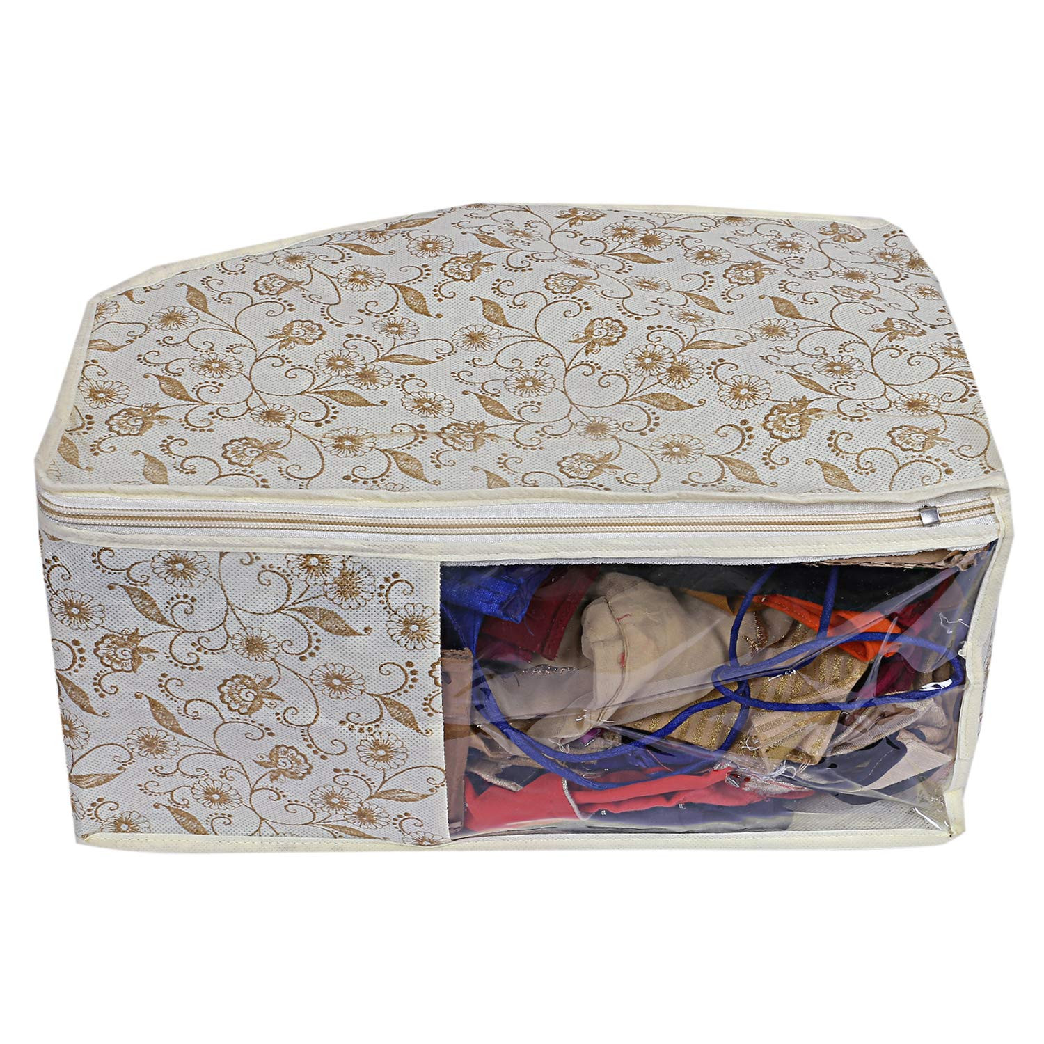Kuber Industries Metallic Printed Non Woven Saree Cover/Cloth Wardrobe Organizer And Blouse Cover Combo Set (Brown) -CTKTC38415