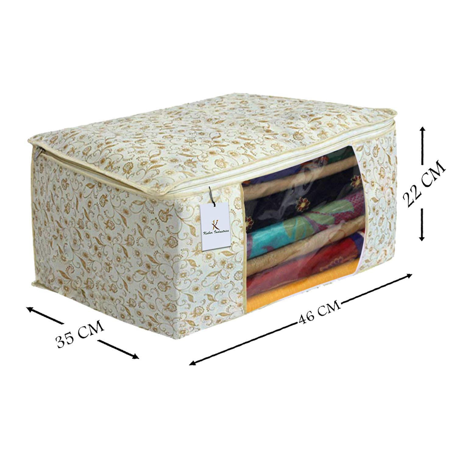 Kuber Industries Metallic Printed Non Woven Saree Cover/Cloth Wardrobe Organizer And Blouse Cover Combo Set (Brown) -CTKTC38415