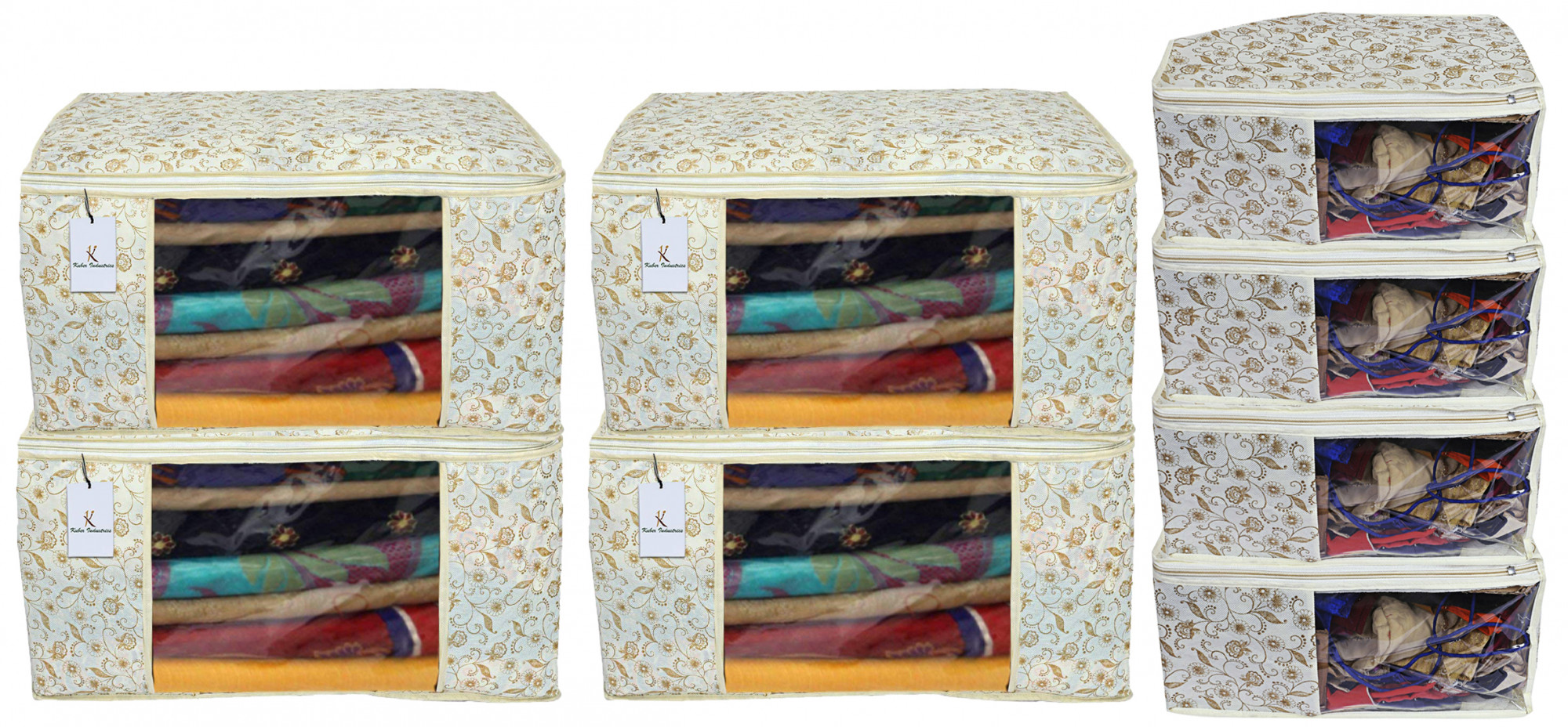 Kuber Industries Metallic Printed Non Woven Saree Cover/Cloth Wardrobe Organizer And Blouse Cover Combo Set (Brown) -CTKTC38415