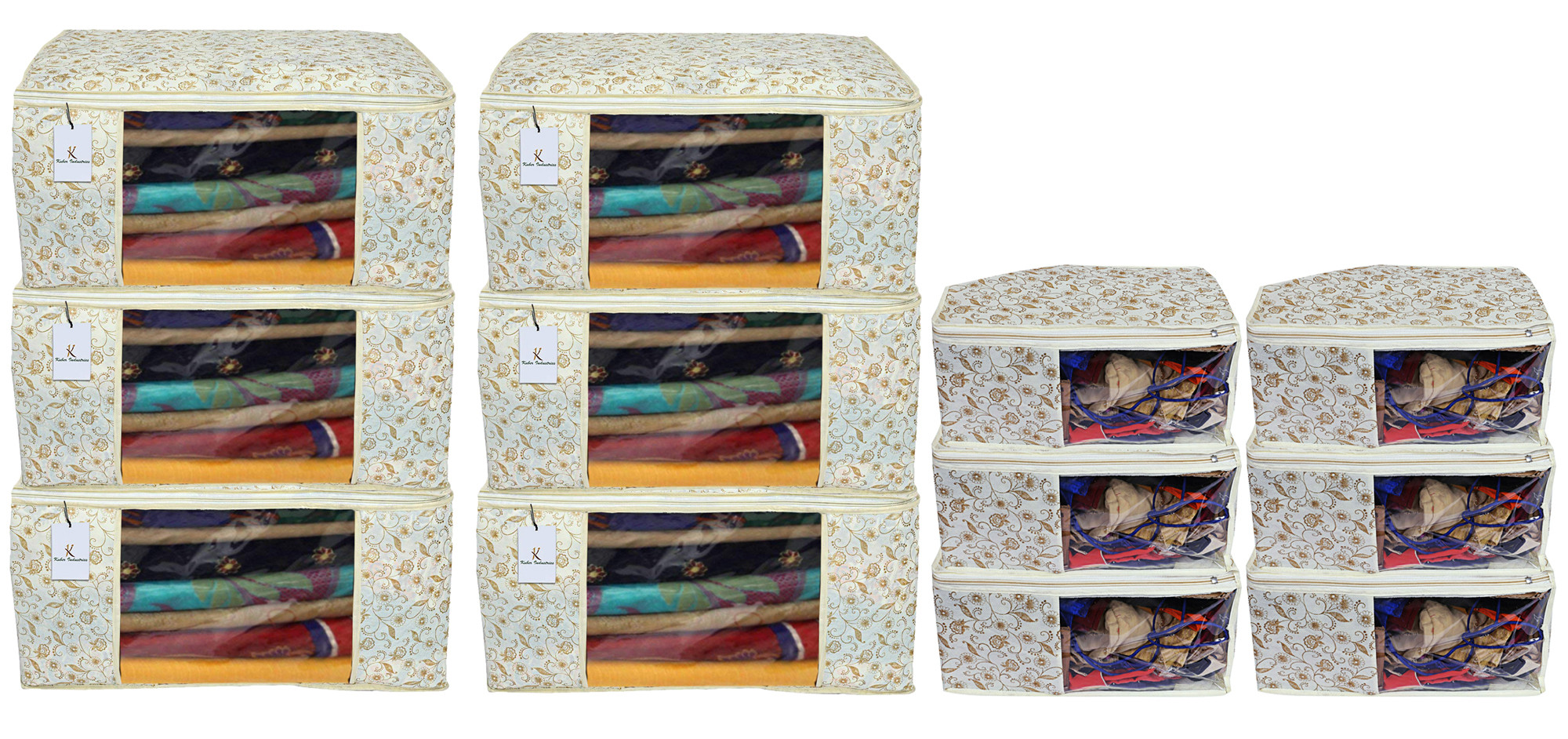 Kuber Industries Metallic Printed Non Woven Saree Cover/Cloth Wardrobe Organizer And Blouse Cover Combo Set (Brown) -CTKTC38415