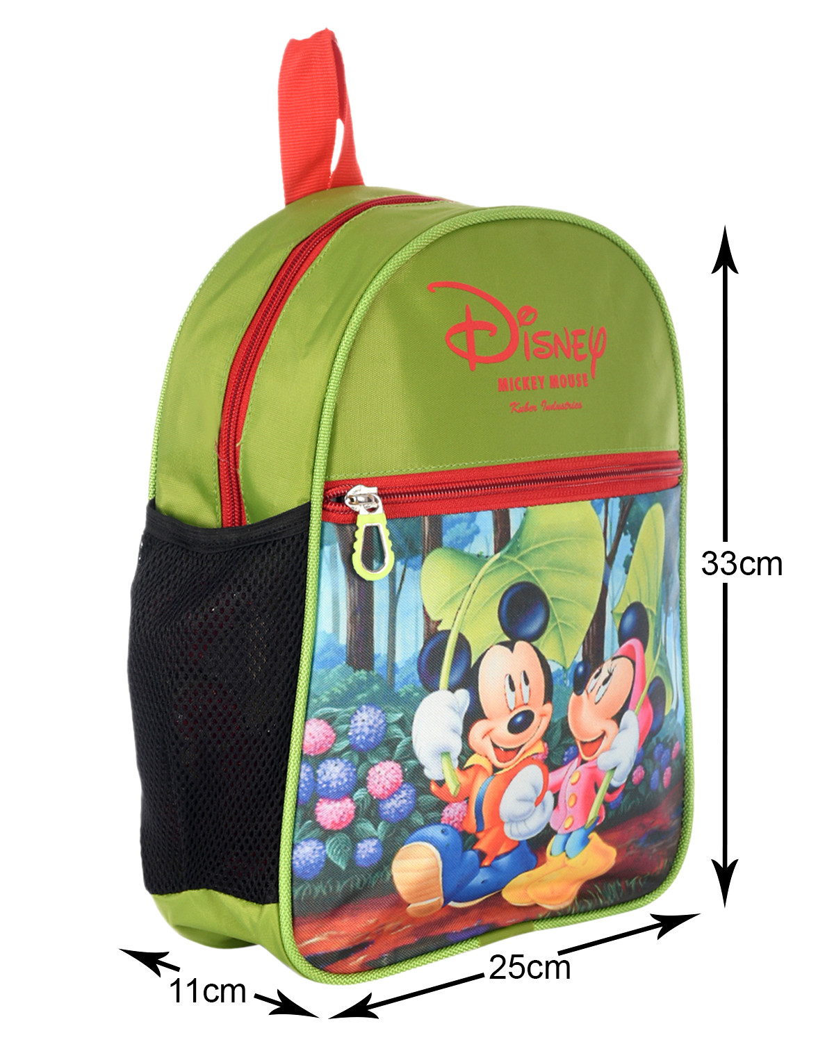 Kuber Industries Mickey & Minnie Print Kids Backpack Bag for School, Travel, Casual, Picnics (Green)