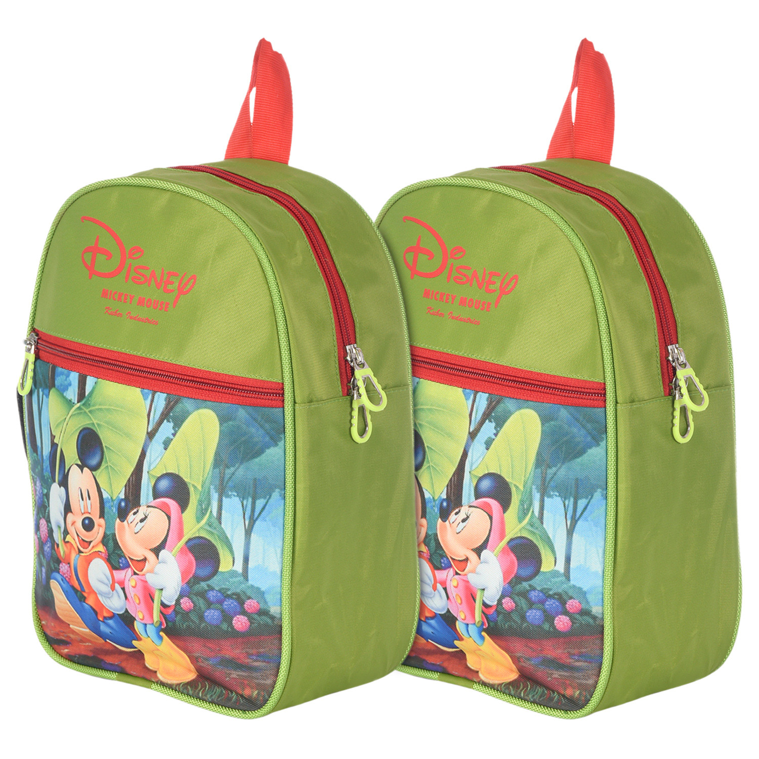 Kuber Industries Mickey & Minnie Print Kids Backpack Bag for School, Travel, Casual, Picnics (Green)