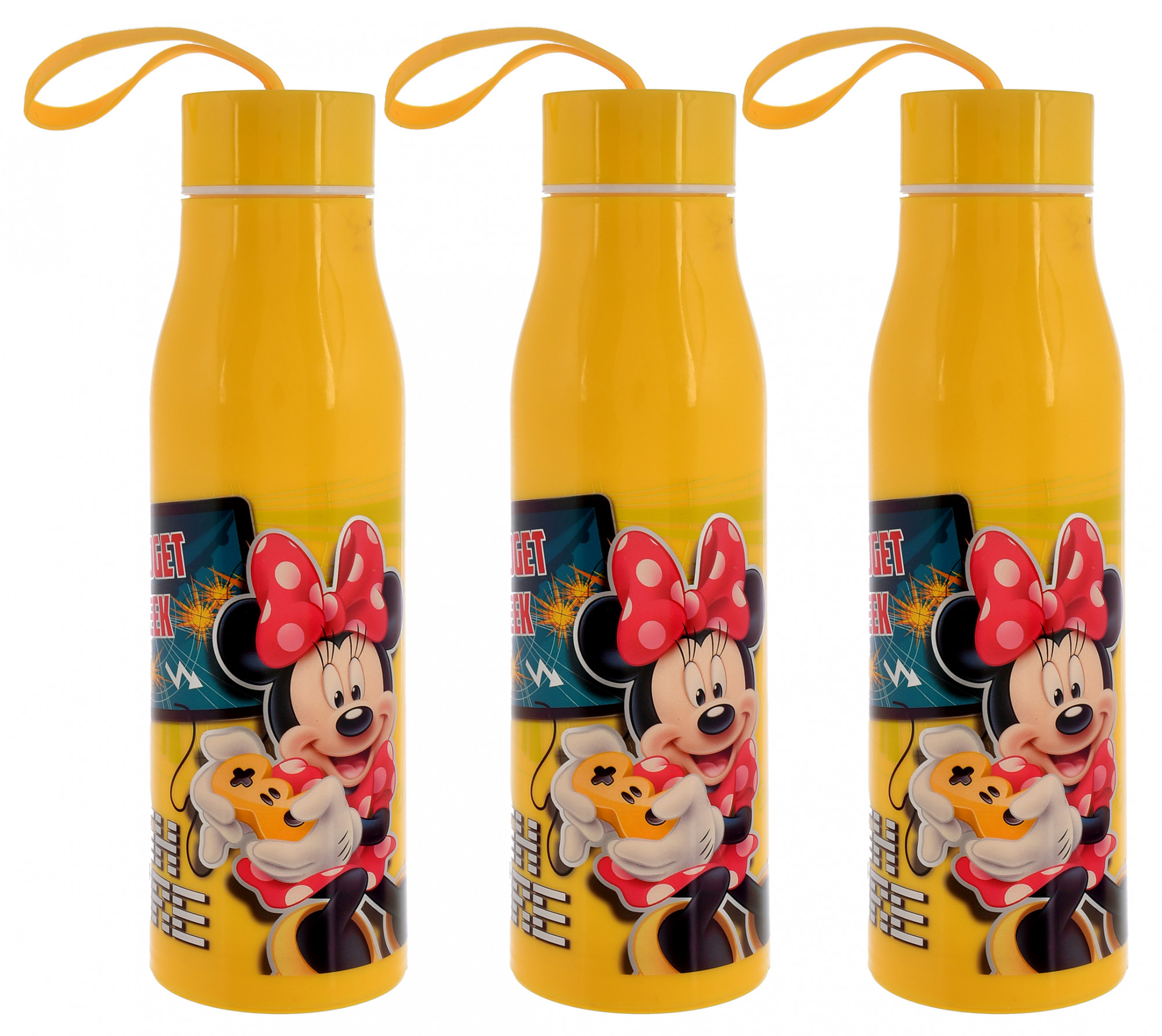 Kuber Industries Mickey & Minnie Printed BPA Free Food Grade Insulated Water Bottle For Kids-600ml (Yellow)