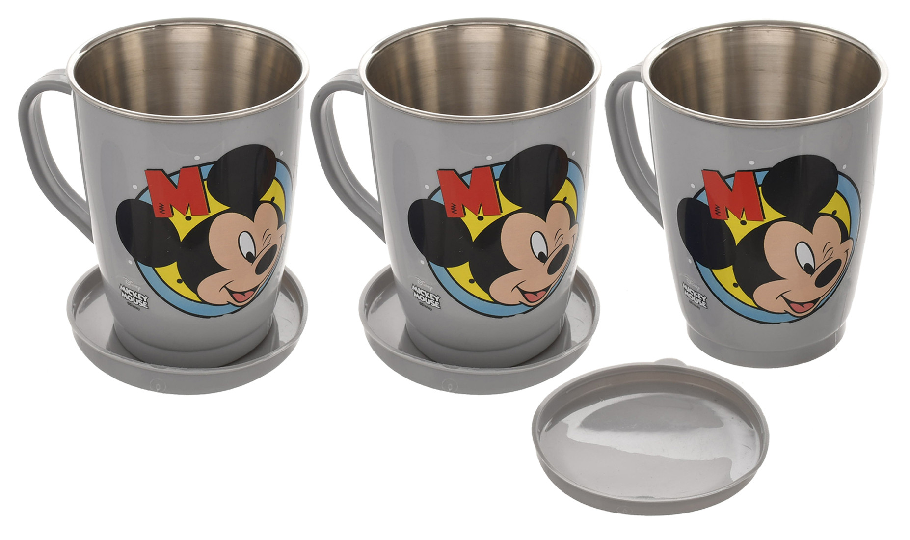 Kuber Industries Mickey Face Printed Food Grade BPA Free Tea/Coffee Mug for Coffee Tea Cocoa, Camping Mugs with Lid,(Light Grey)