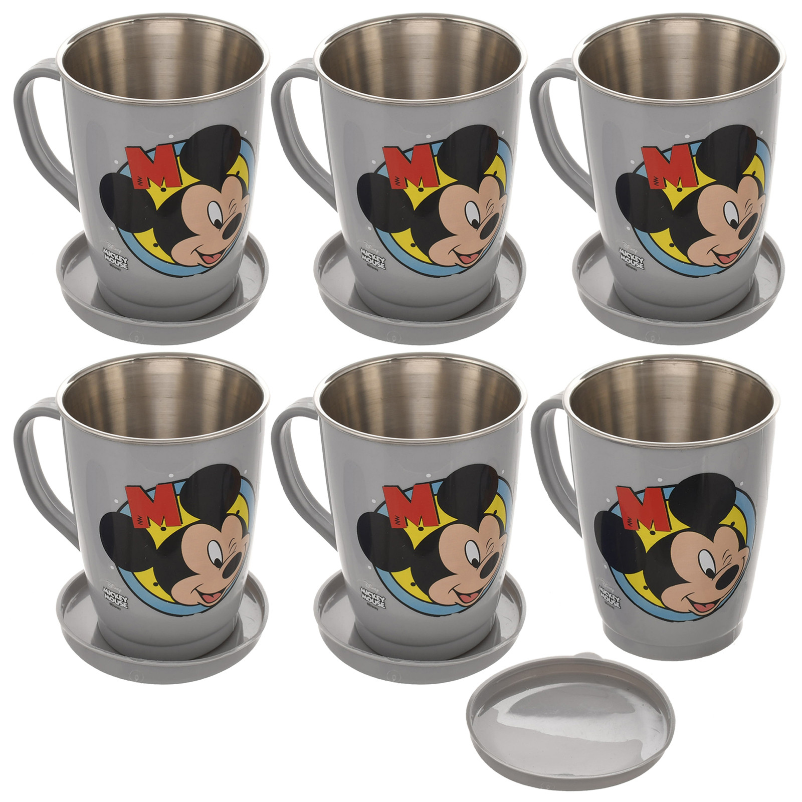 Kuber Industries Mickey Face Printed Food Grade BPA Free Tea/Coffee Mug for Coffee Tea Cocoa, Camping Mugs with Lid,(Light Grey)