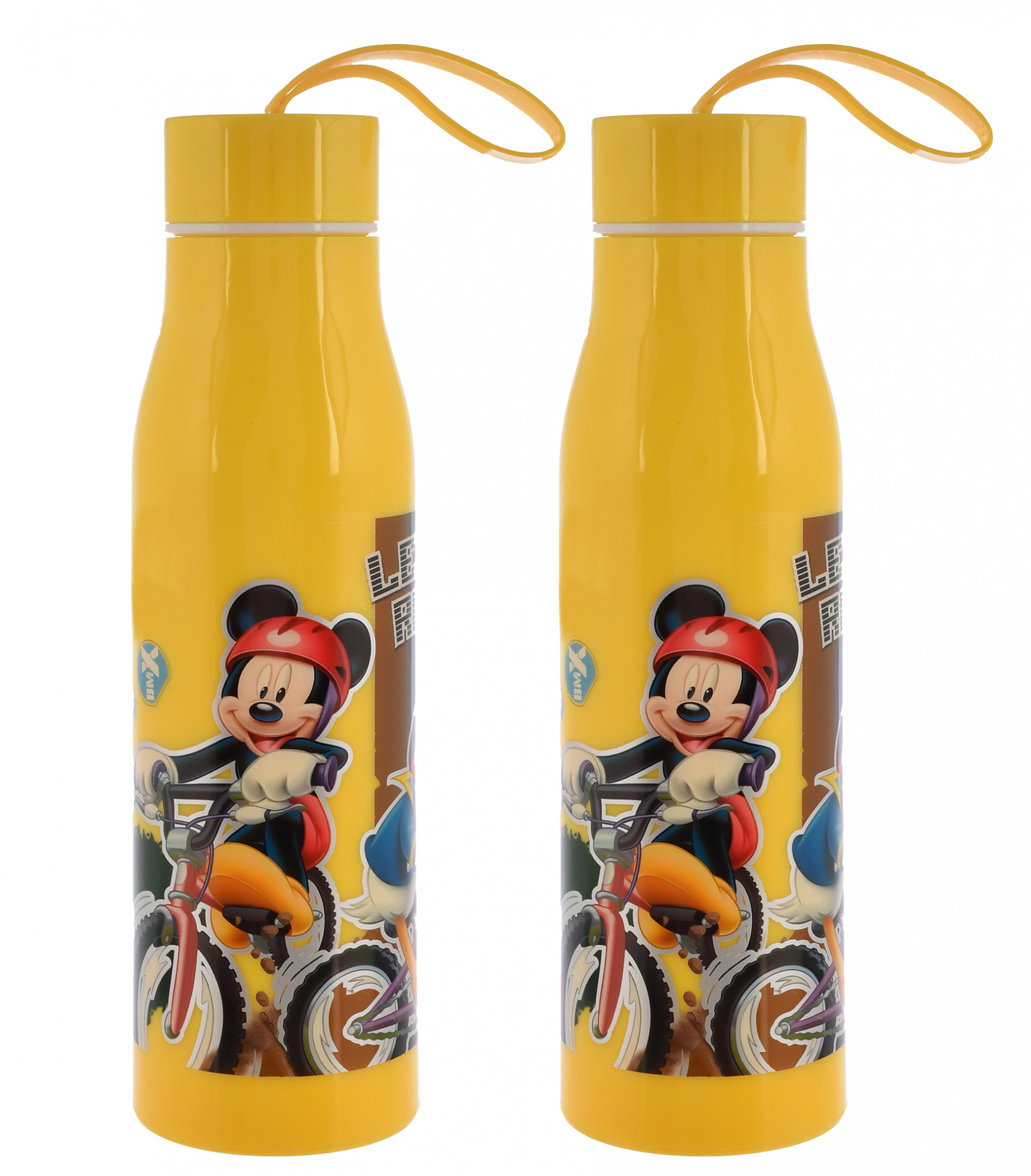 Kuber Industries Mickey Mouse & Friends Printed BPA Free Food Grade Insulated Water Bottle For Kids-600ml (Yellow)