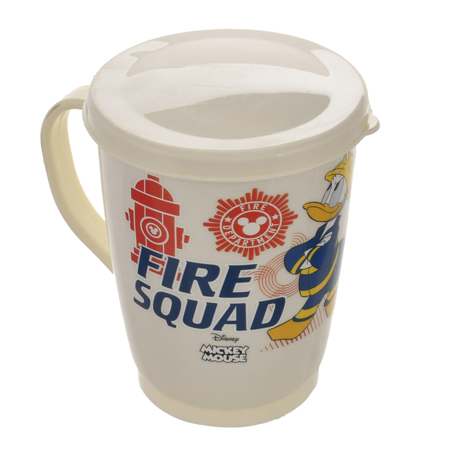 Kuber Industries Mickey Mouse & Friends Printed Food Grade BPA Free Tea/Coffee Mug for Coffee Tea Cocoa, Camping Mugs with Lid,(Cream)
