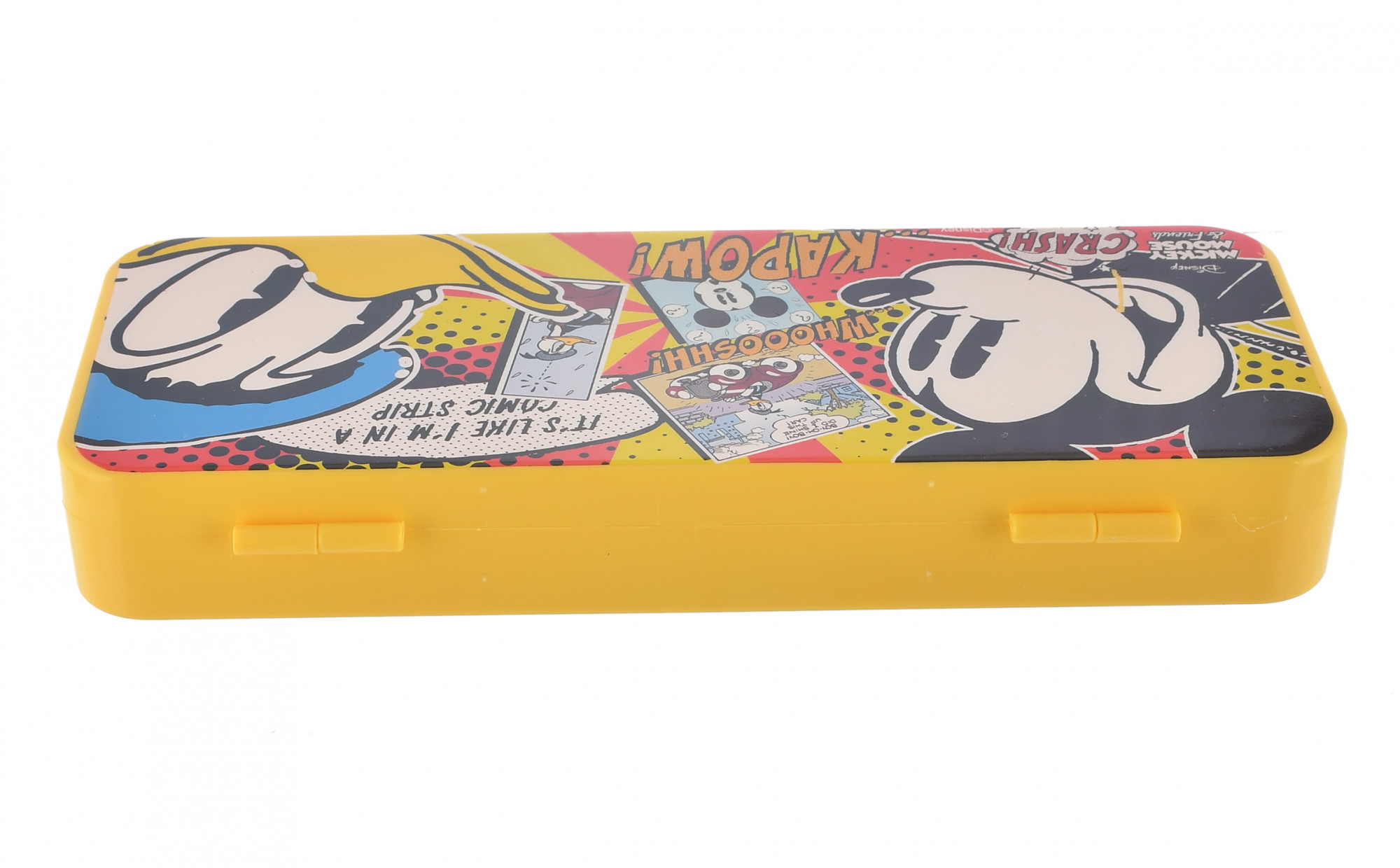 Kuber Industries Mickey Mouse & Friends Printed Plastic Pencil Box With Number Lock Passward & Accessories (Yellow)