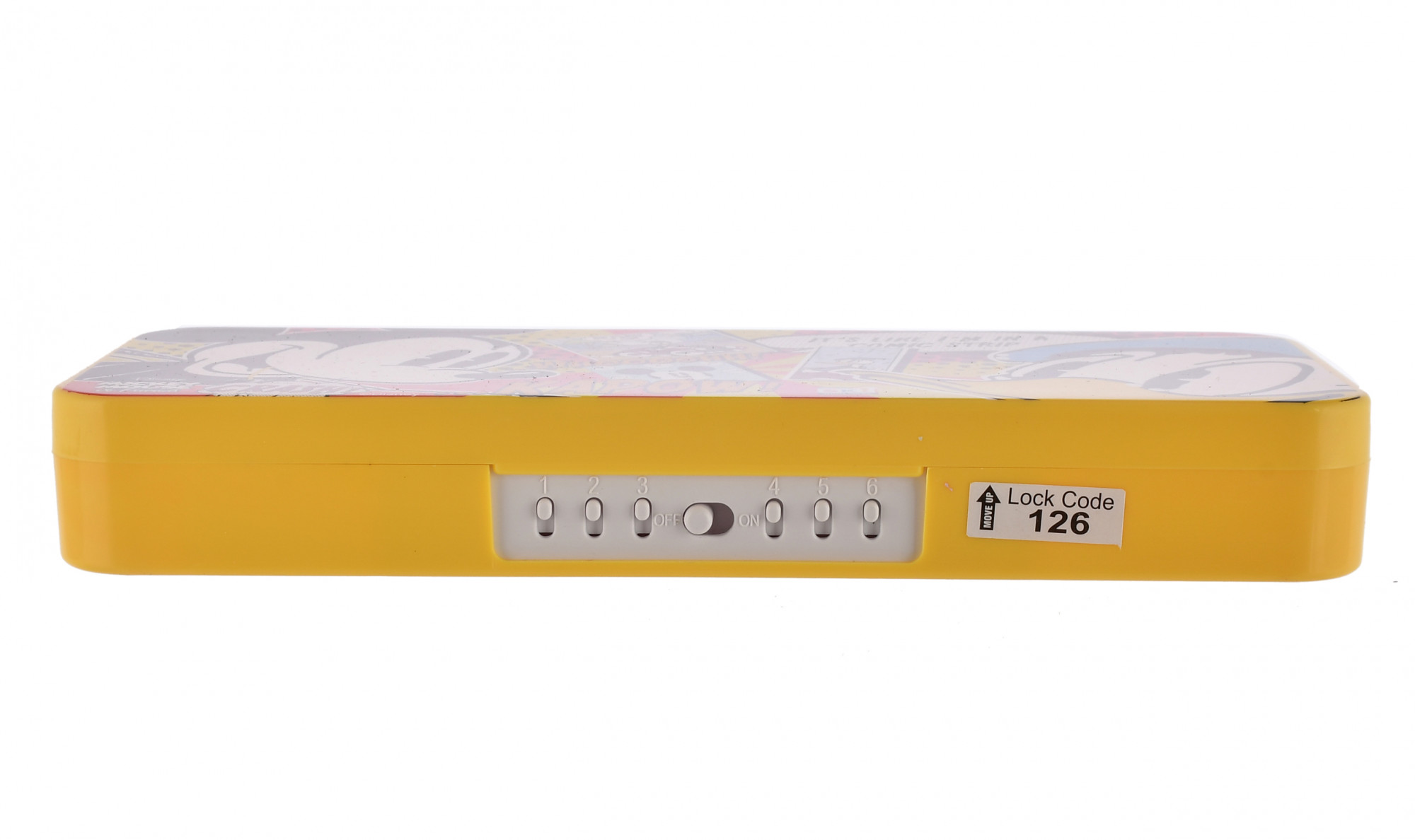 Kuber Industries Mickey Mouse & Friends Printed Plastic Pencil Box With Number Lock Passward & Accessories (Yellow)