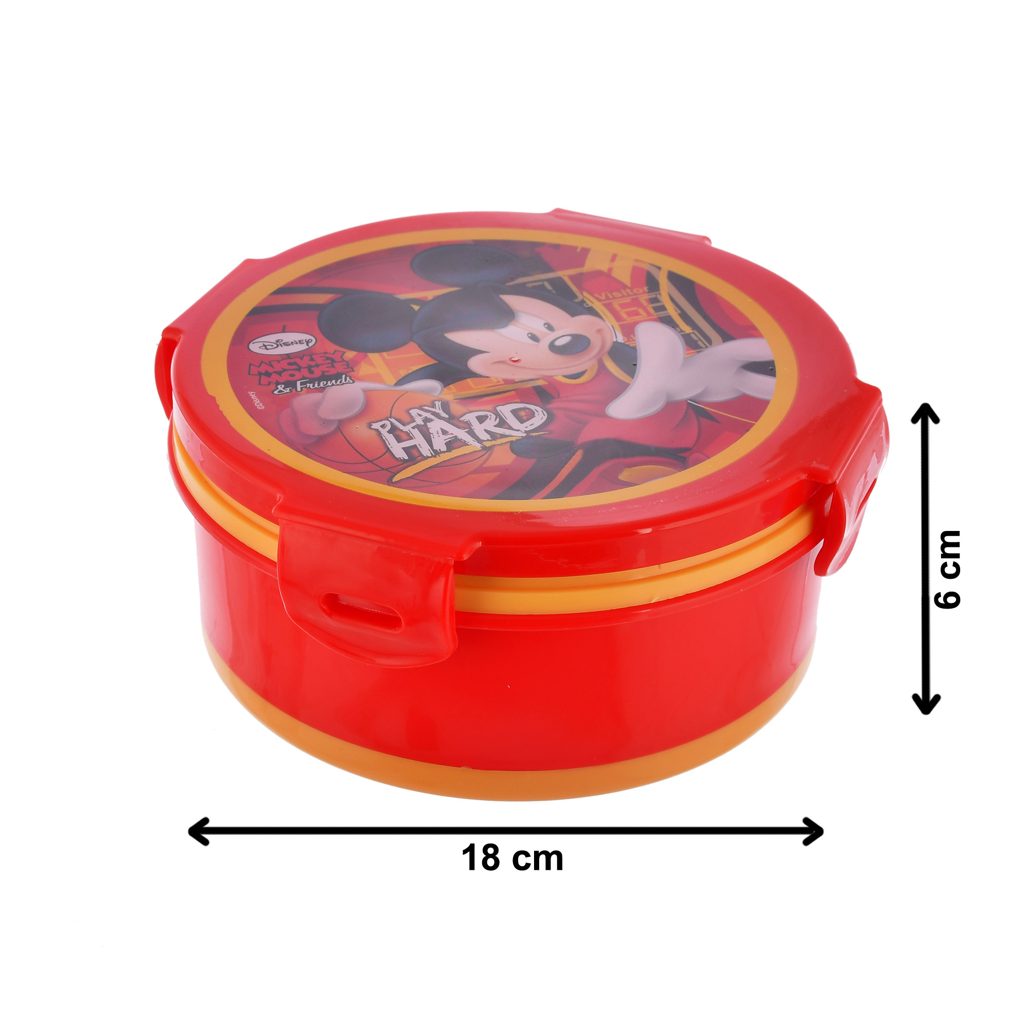 Kuber Industries Mickey Mouse Printed Round Inner Steel Air Tight, BPA Free, Food Grade Insulated Big Lunch Box with 1 Spoon (Red)