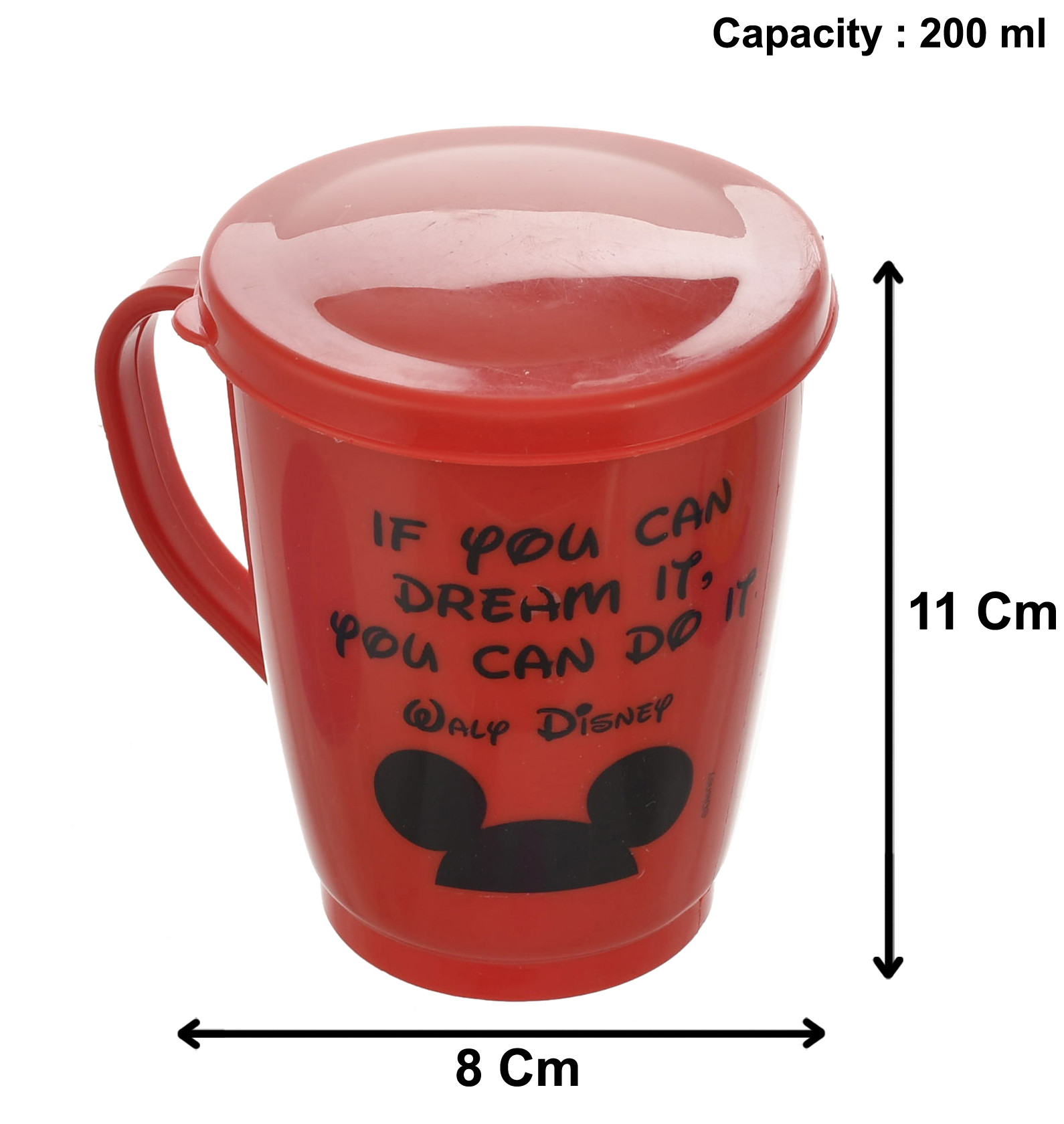 Kuber Industries Mickey Printed Food Grade BPA Free Tea/Coffee Mug for Coffee Tea Cocoa, Camping Mugs with Lid,(Red)