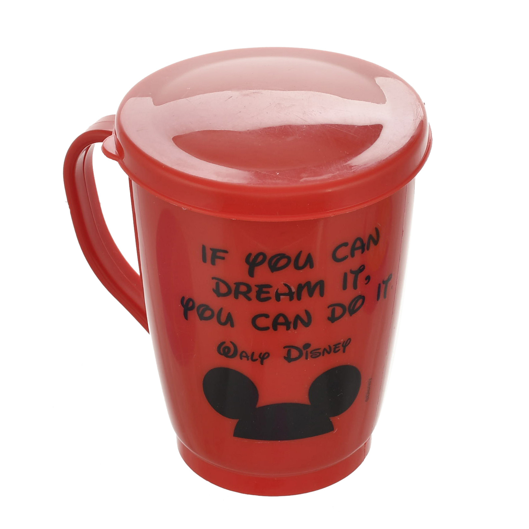 Kuber Industries Mickey Printed Food Grade BPA Free Tea/Coffee Mug for Coffee Tea Cocoa, Camping Mugs with Lid,(Red)