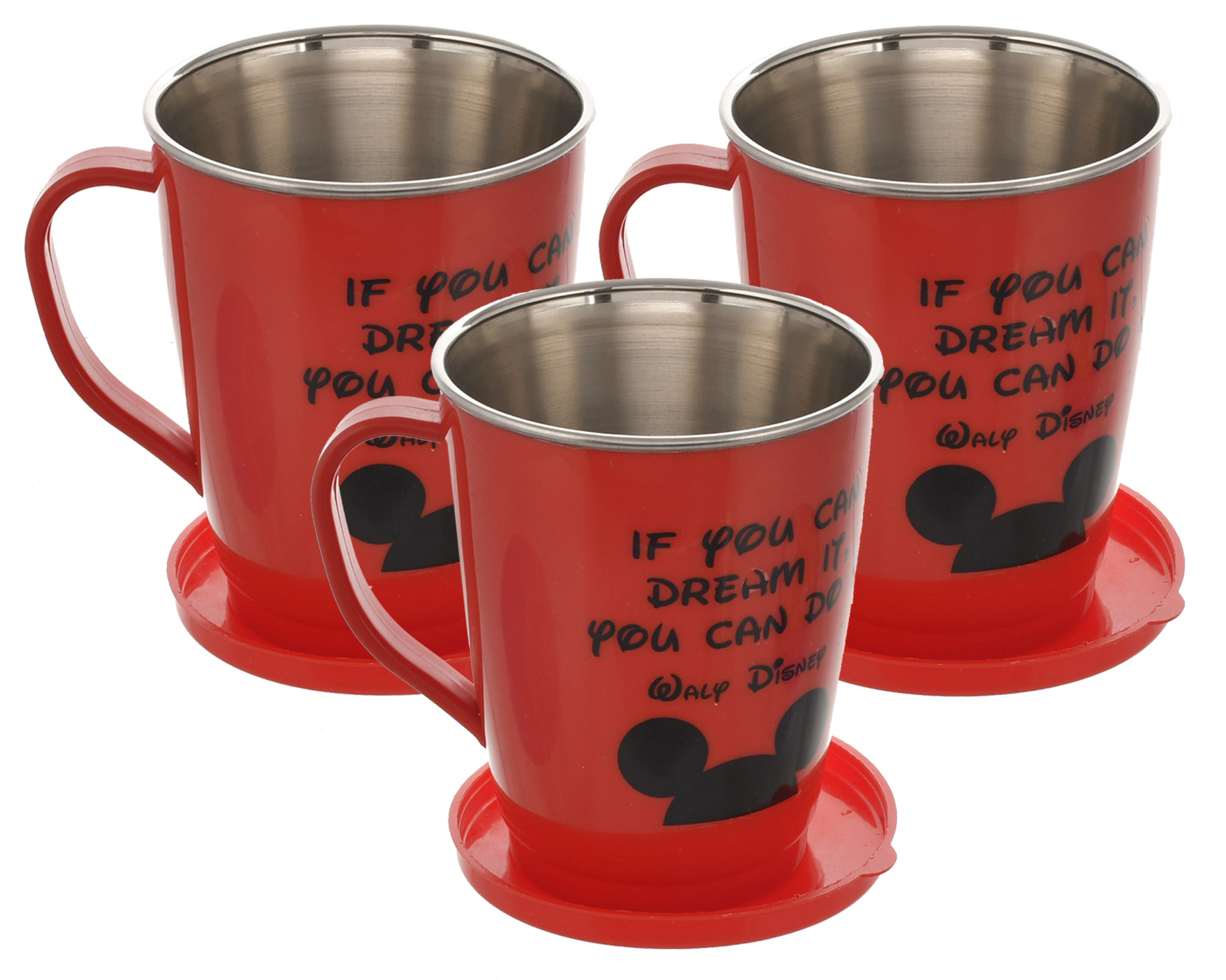 Kuber Industries Mickey Printed Food Grade BPA Free Tea/Coffee Mug for Coffee Tea Cocoa, Camping Mugs with Lid,(Red)
