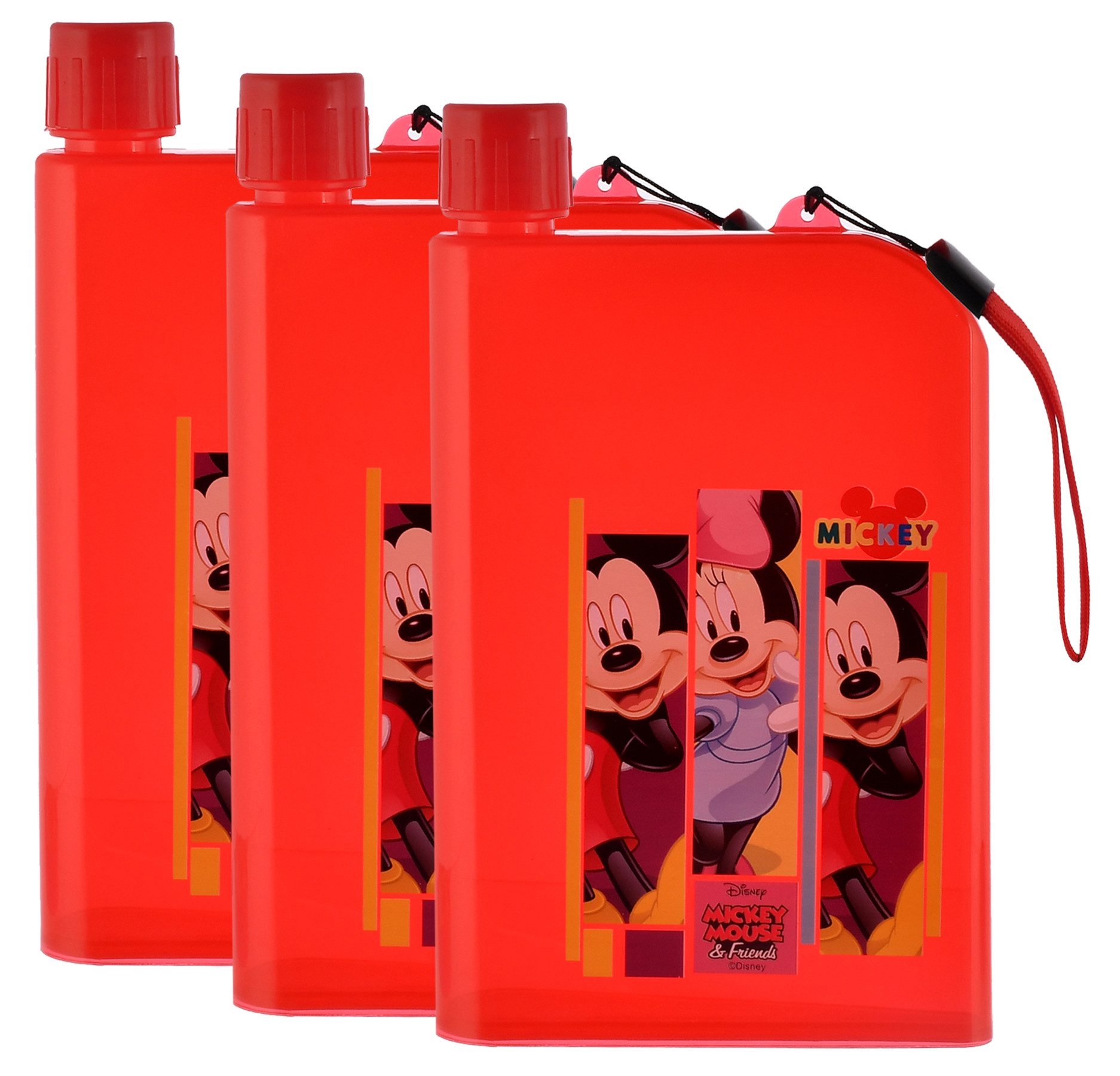 Kuber Industries Mickey Printed Lightweight,Portable Plastic Notebook Water Bottle For School Activity Outdoor Sports-700ml (Red)