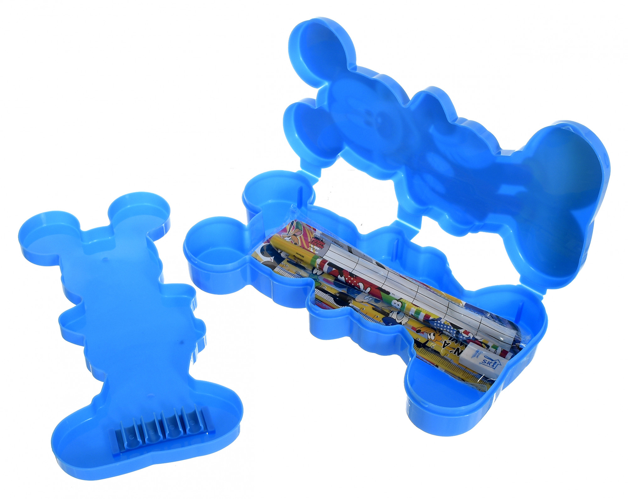 Kuber Industries Micky Mouse Printed Plastic Pencil Box for Kids with Free Stationery Items (Blue)