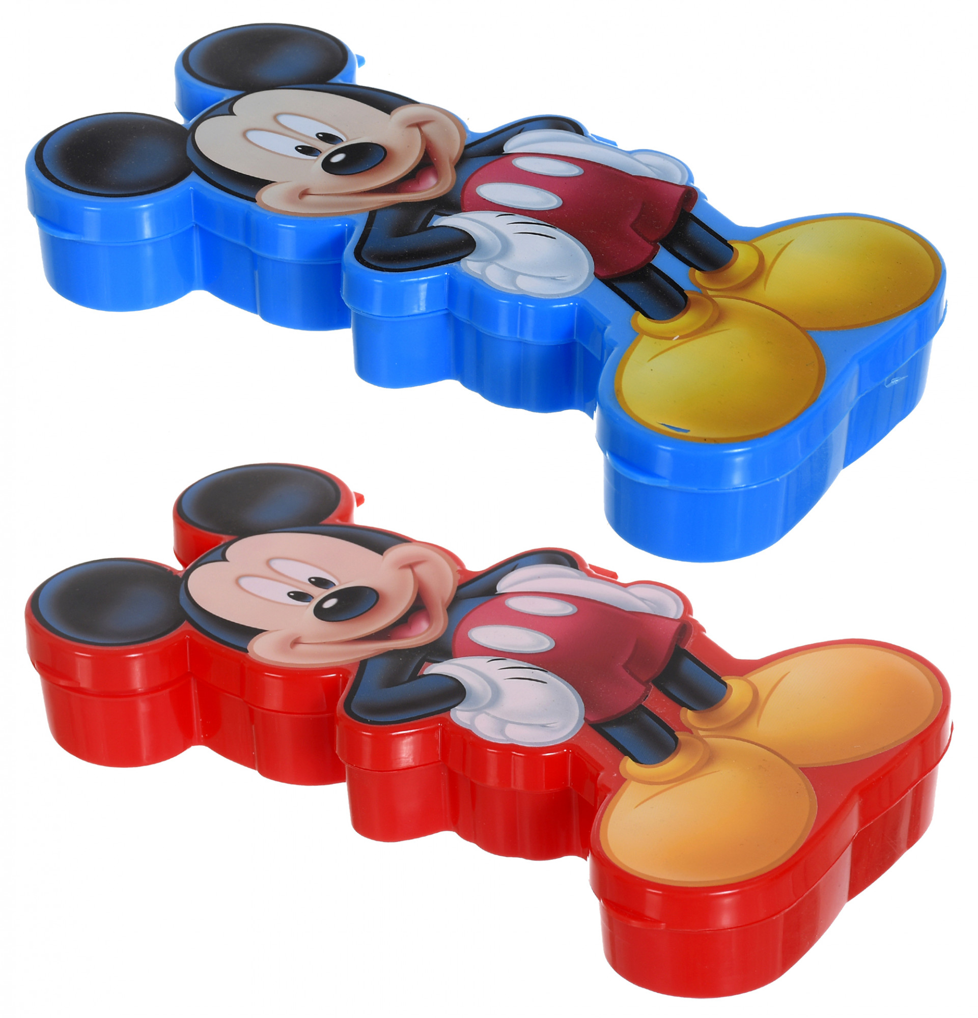 Kuber Industries Micky Mouse Printed Plastic Pencil Box for Kids with Free Stationery Items (Set of 2,Blue & Red)