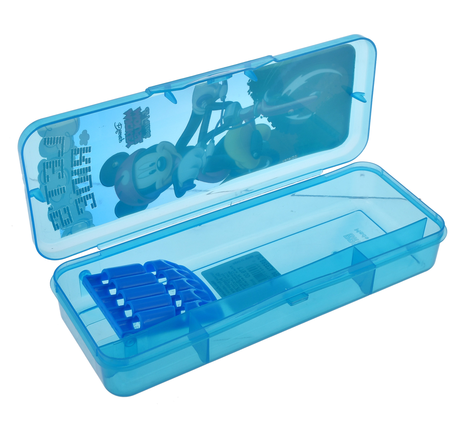 Kuber Industries Micky Mouse Printed Tranasparent Plastic Pencil Box for Kids (Blue)
