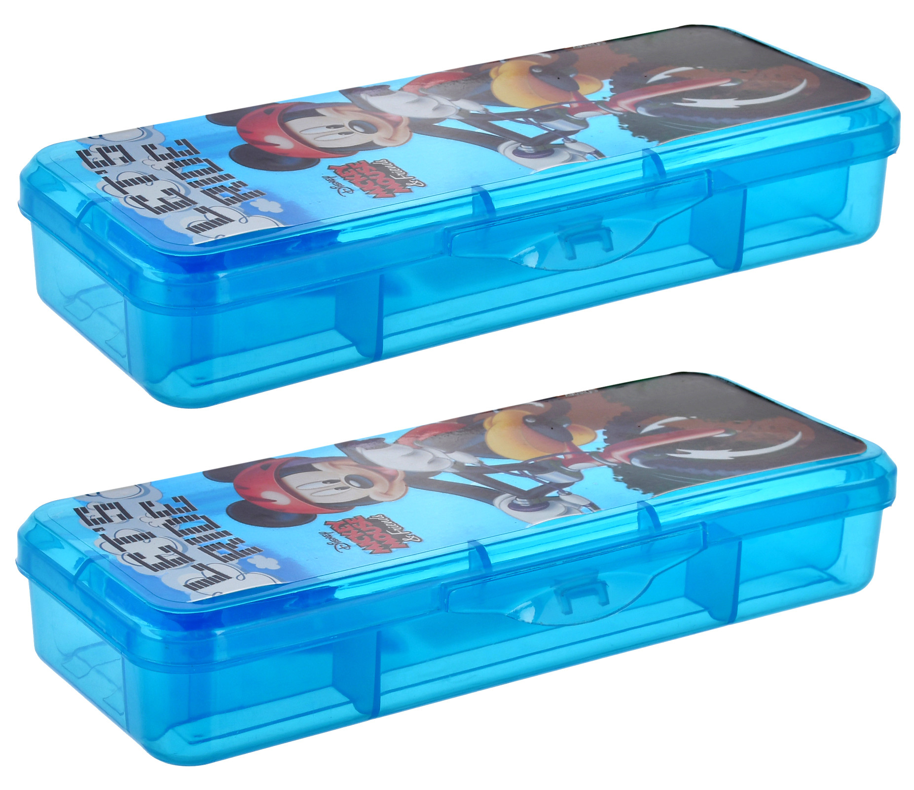 Kuber Industries Micky Mouse Printed Tranasparent Plastic Pencil Box for Kids (Blue)