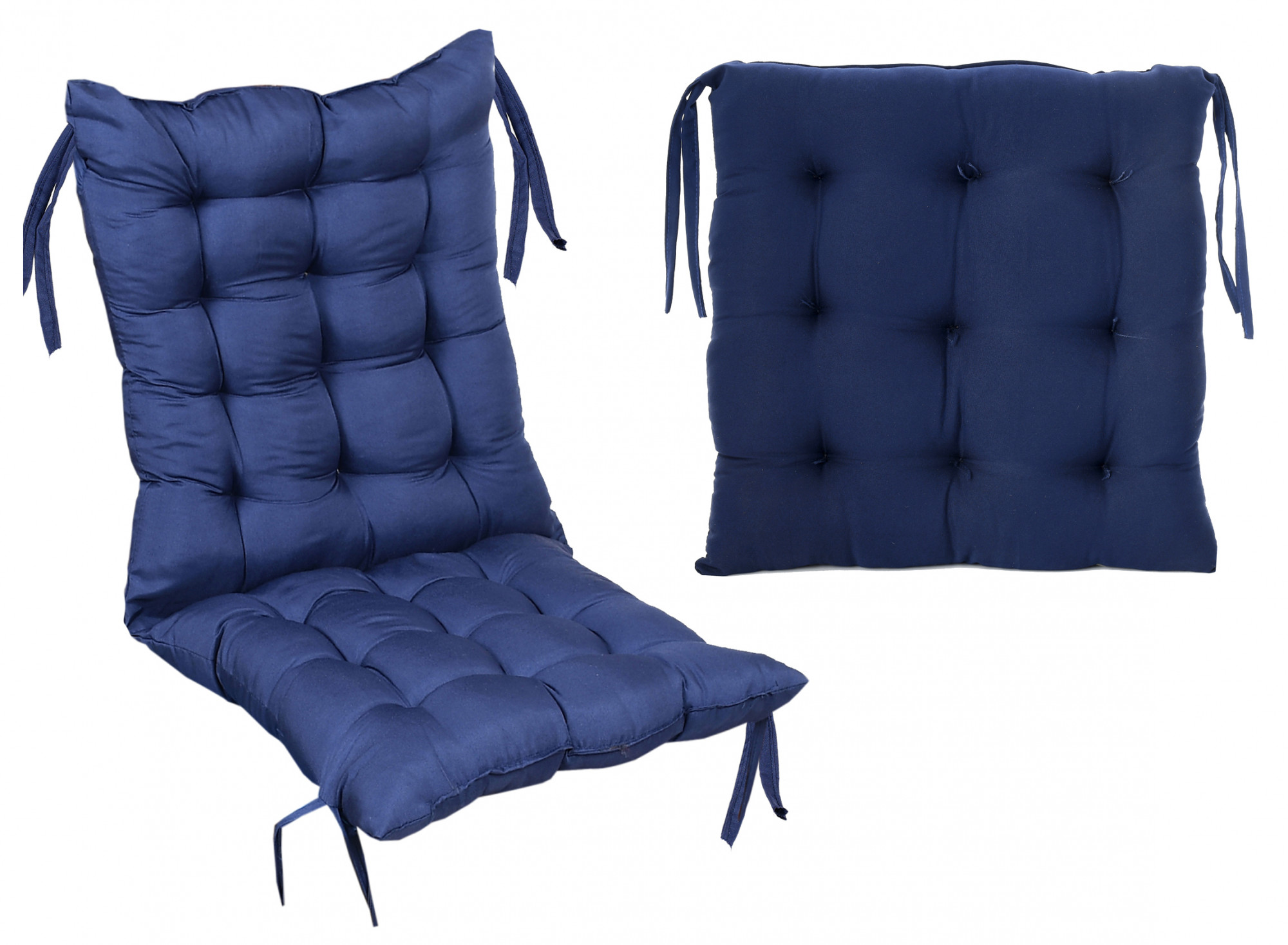 Kuber Industries Microfiber 18*36 Inch Back And Seat Chair Cushion & 18*18 Inch Square Cushion for Rocking Chair, Desk chair, Dining chairs, Lounge chair with Ties- Set of 2 (Navy Blue)