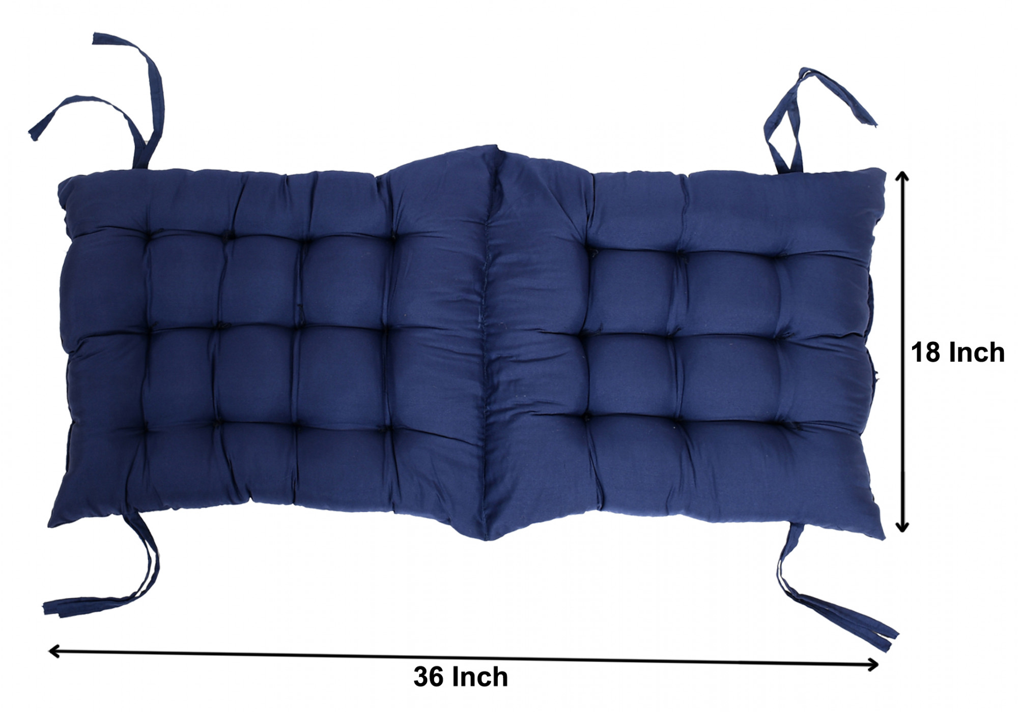 Kuber Industries Microfiber 18*36 Inch Back And Seat Chair Cushion & 18*18 Inch Square Cushion for Rocking Chair, Desk chair, Dining chairs, Lounge chair with Ties- Set of 2 (Navy Blue)