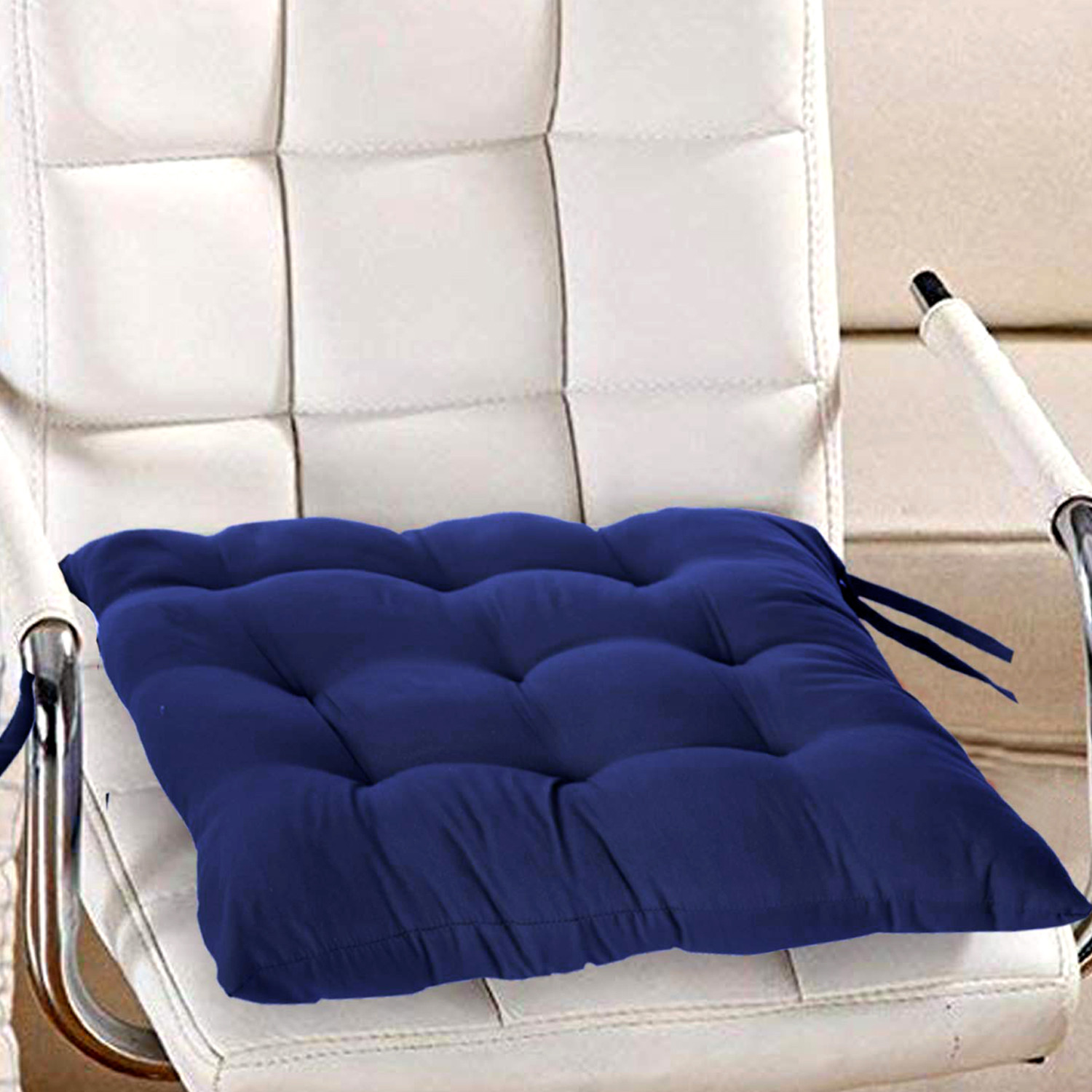 Kuber Industries Microfiber 18*36 Inch Back And Seat Chair Cushion & 18*18 Inch Square Cushion for Rocking Chair, Desk chair, Dining chairs, Lounge chair with Ties- Set of 2 (Navy Blue)