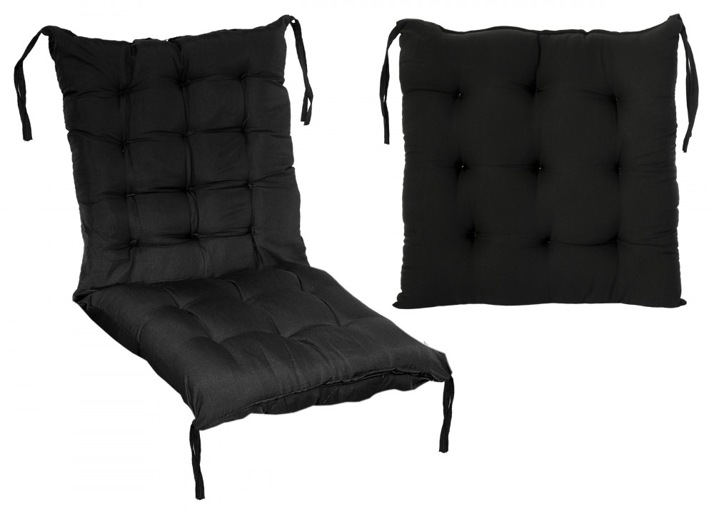Kuber Industries Microfiber 18*36 Inch Back And Seat Chair Cushion &amp; 18*18 Inch Square Cushion for Rocking Chair, Desk chair, Dining chairs, Lounge chair with Ties- Set of 2 (Black)