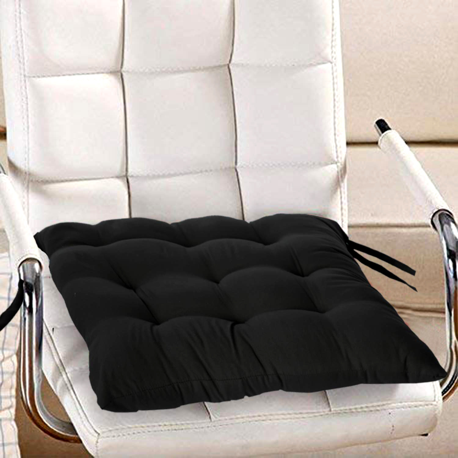 Kuber Industries Microfiber 18*36 Inch Back And Seat Chair Cushion & 18*18 Inch Square Cushion for Rocking Chair, Desk chair, Dining chairs, Lounge chair with Ties- Set of 2 (Black)