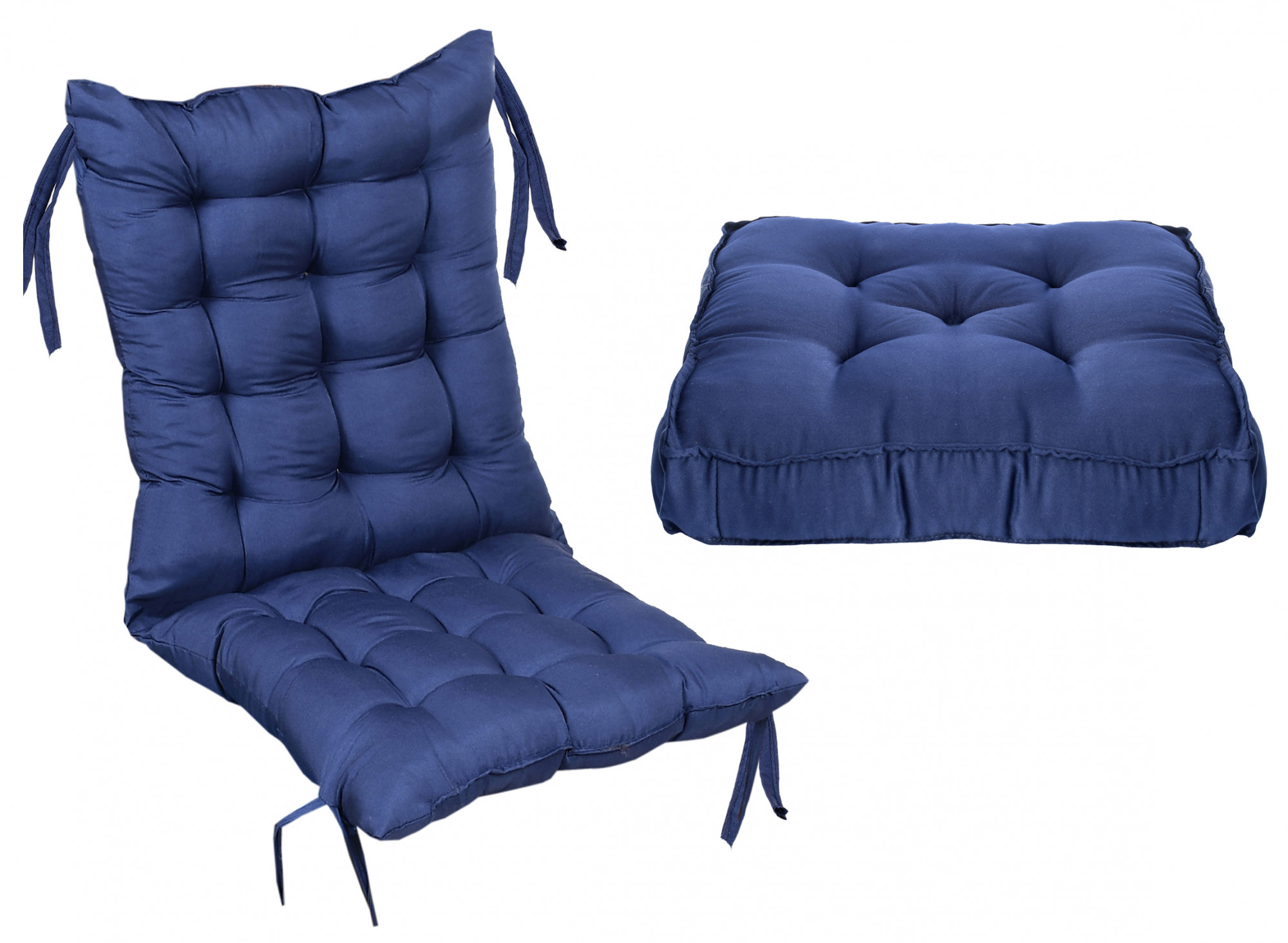 Kuber Industries Microfiber 18*36 Inch Back And Seat Chair Cushion With Ties & 18*18 Inch Square Cushion for Rocking Chair, Desk chair, Dining chairs, Lounge chair- Set of 2 (Navy Blue)