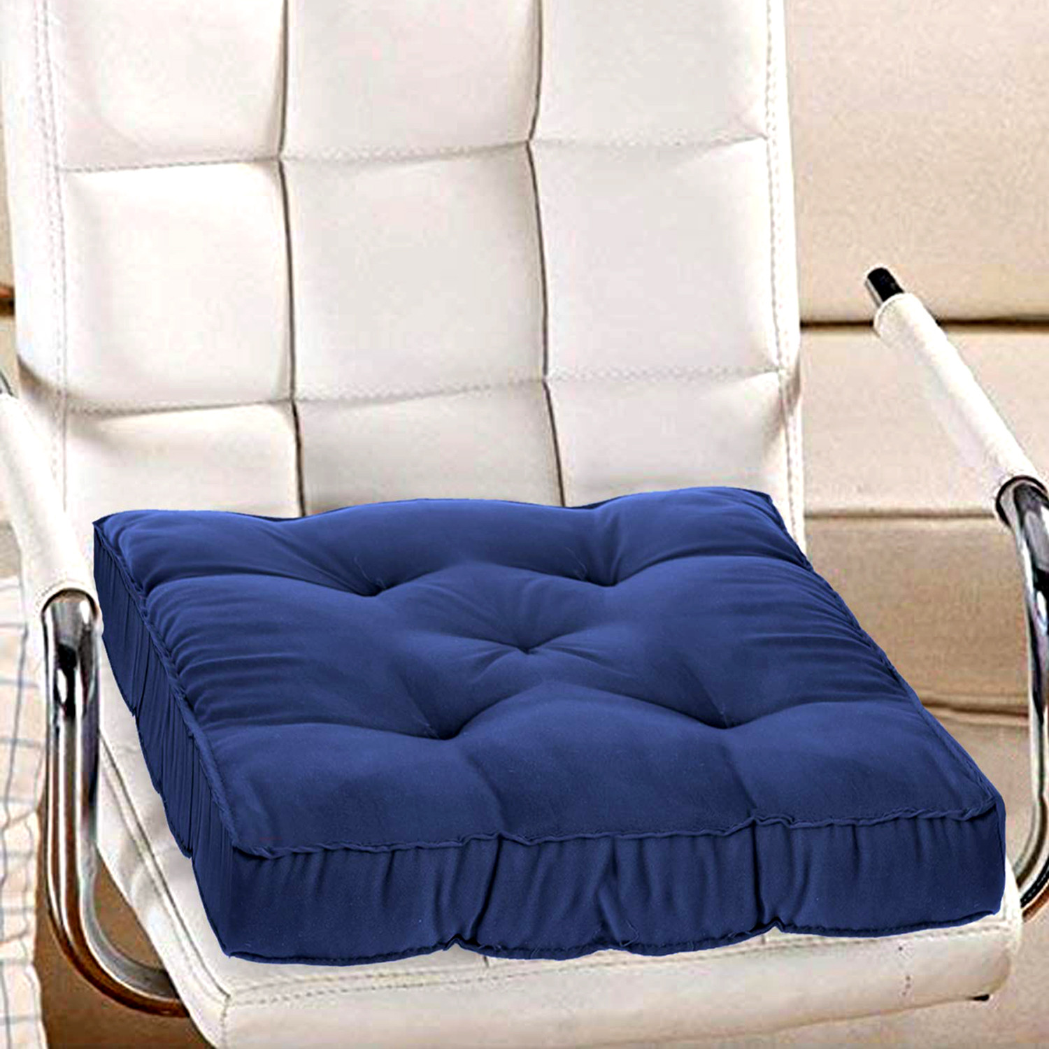 Kuber Industries Microfiber 18*36 Inch Back And Seat Chair Cushion With Ties & 18*18 Inch Square Cushion for Rocking Chair, Desk chair, Dining chairs, Lounge chair- Set of 2 (Navy Blue)