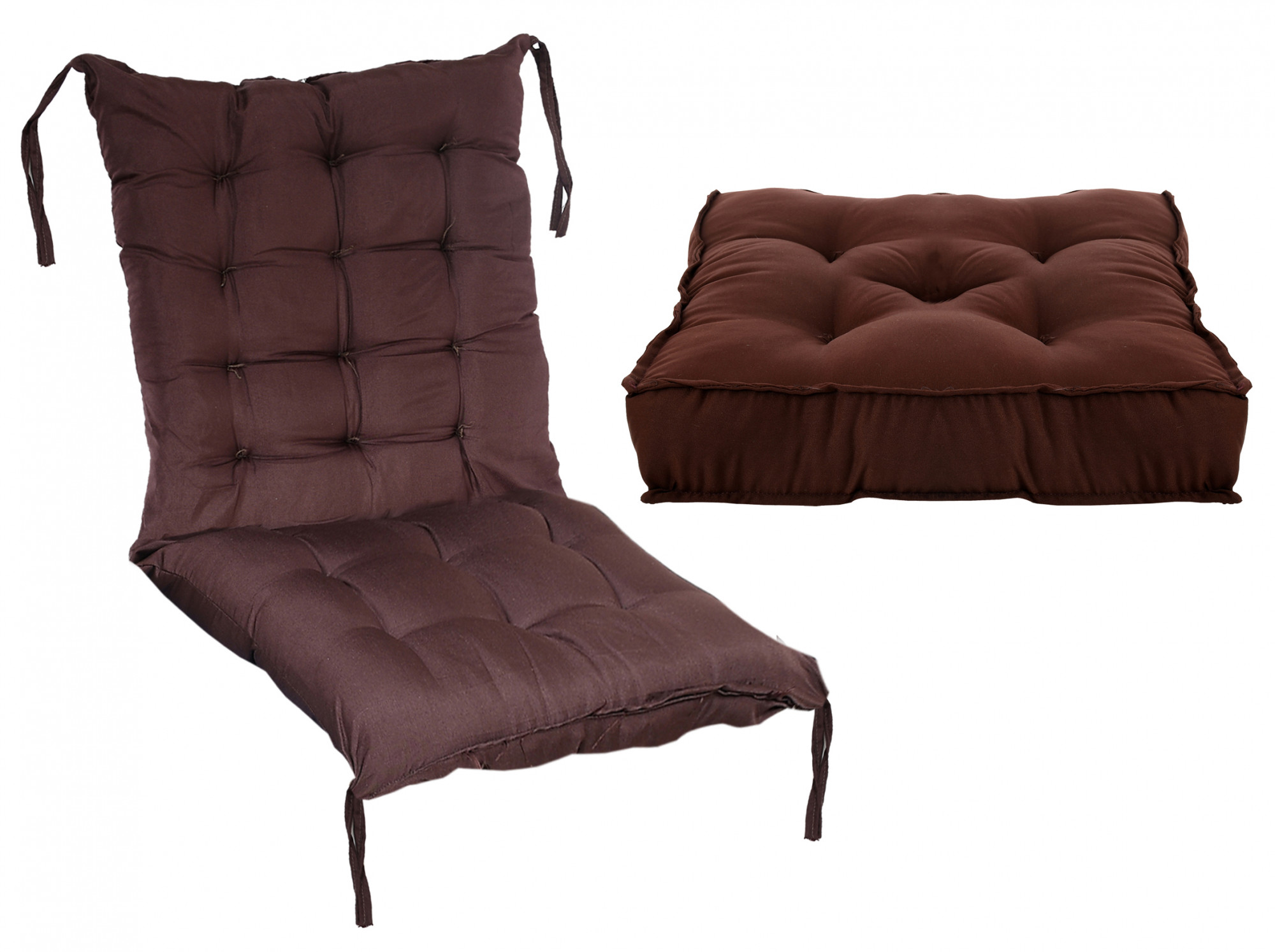 Kuber Industries Microfiber 18*36 Inch Back And Seat Chair Cushion With Ties & 18*18 Inch Square Cushion for Rocking Chair, Desk chair, Dining chairs, Lounge chair- Set of 2 (Brown)