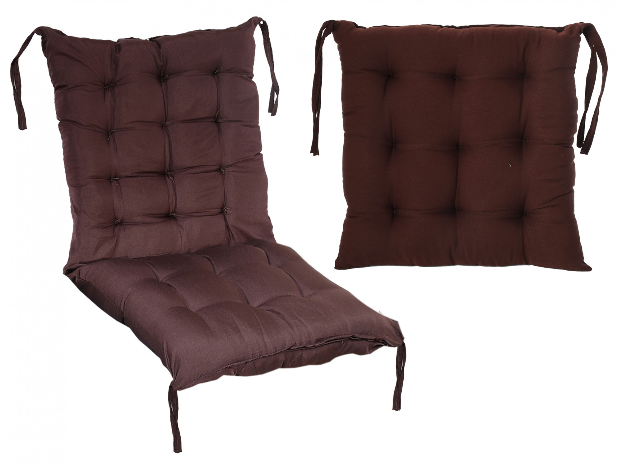 Kuber Industries Microfiber 18*48 Inch Back And Seat Chair Cushion & 18*18 Inch Square Cushion for Rocking Chair, Desk chair, Dining chairs, Lounge chair with Ties- Set of 2 (Brown)