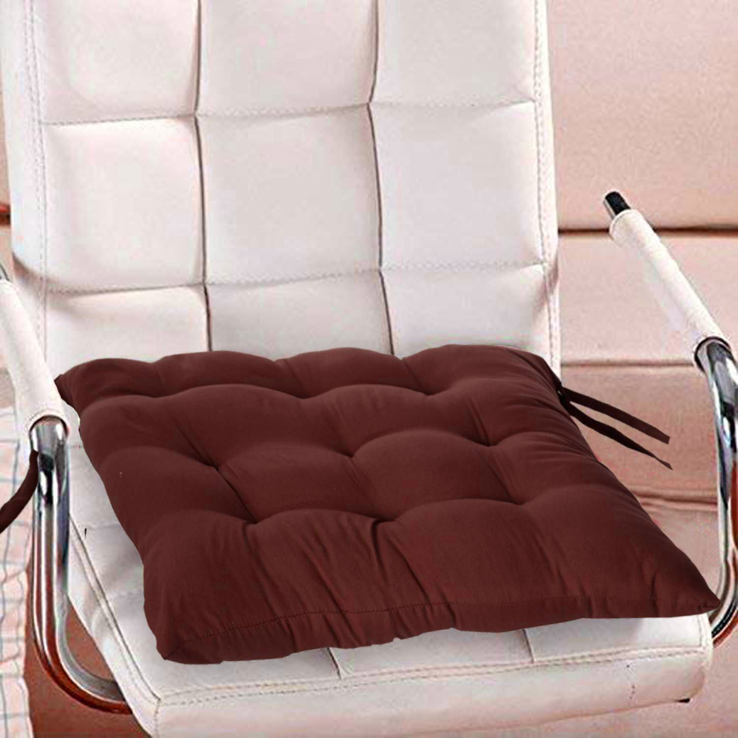 Kuber Industries Microfiber 18*48 Inch Back And Seat Chair Cushion & 18*18 Inch Square Cushion for Rocking Chair, Desk chair, Dining chairs, Lounge chair with Ties- Set of 2 (Brown)