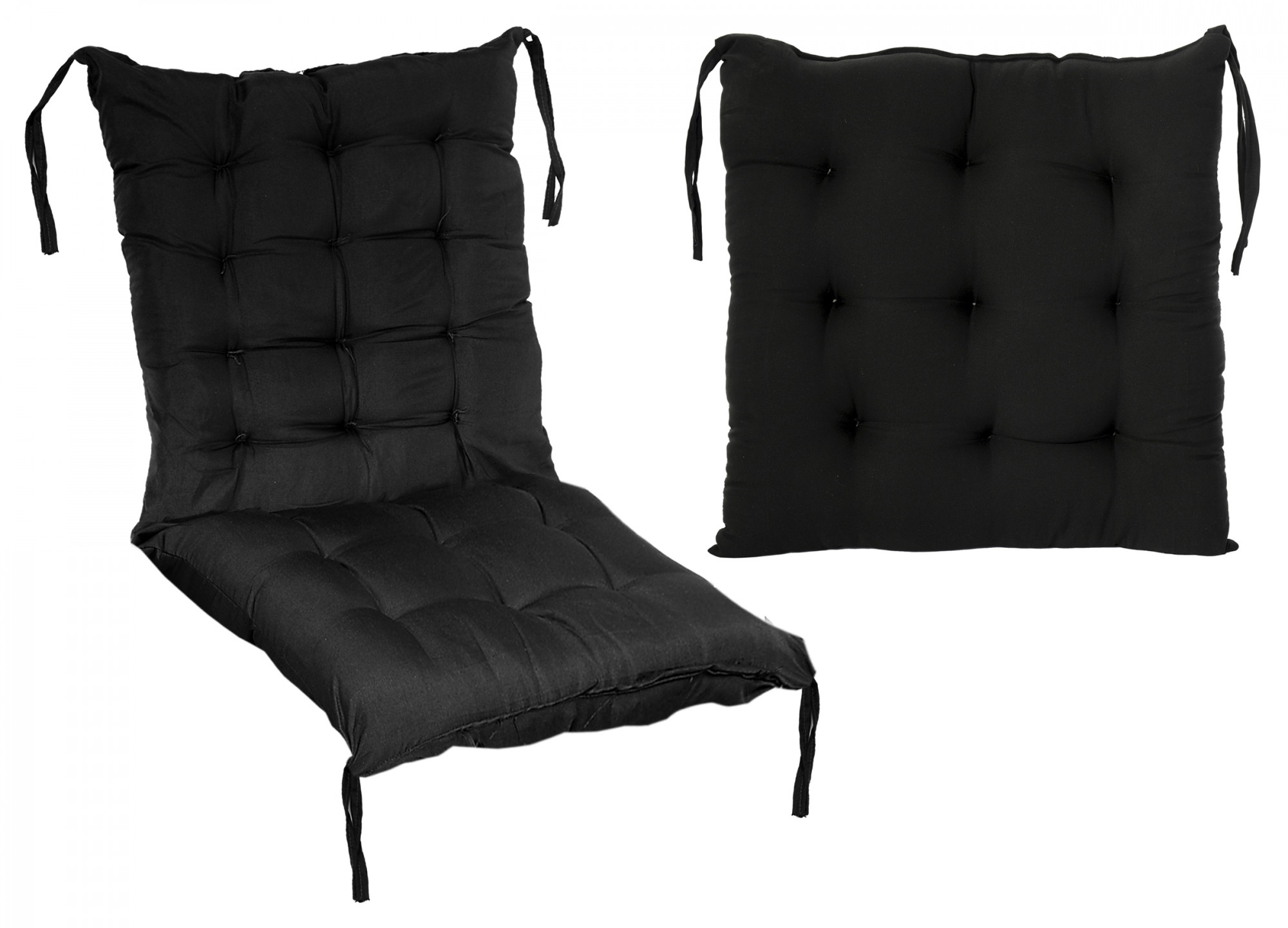 Kuber Industries Microfiber 18*48 Inch Back And Seat Chair Cushion & 18*18 Inch Square Cushion for Rocking Chair, Desk chair, Dining chairs, Lounge chair with Ties- Set of 2 (Black)