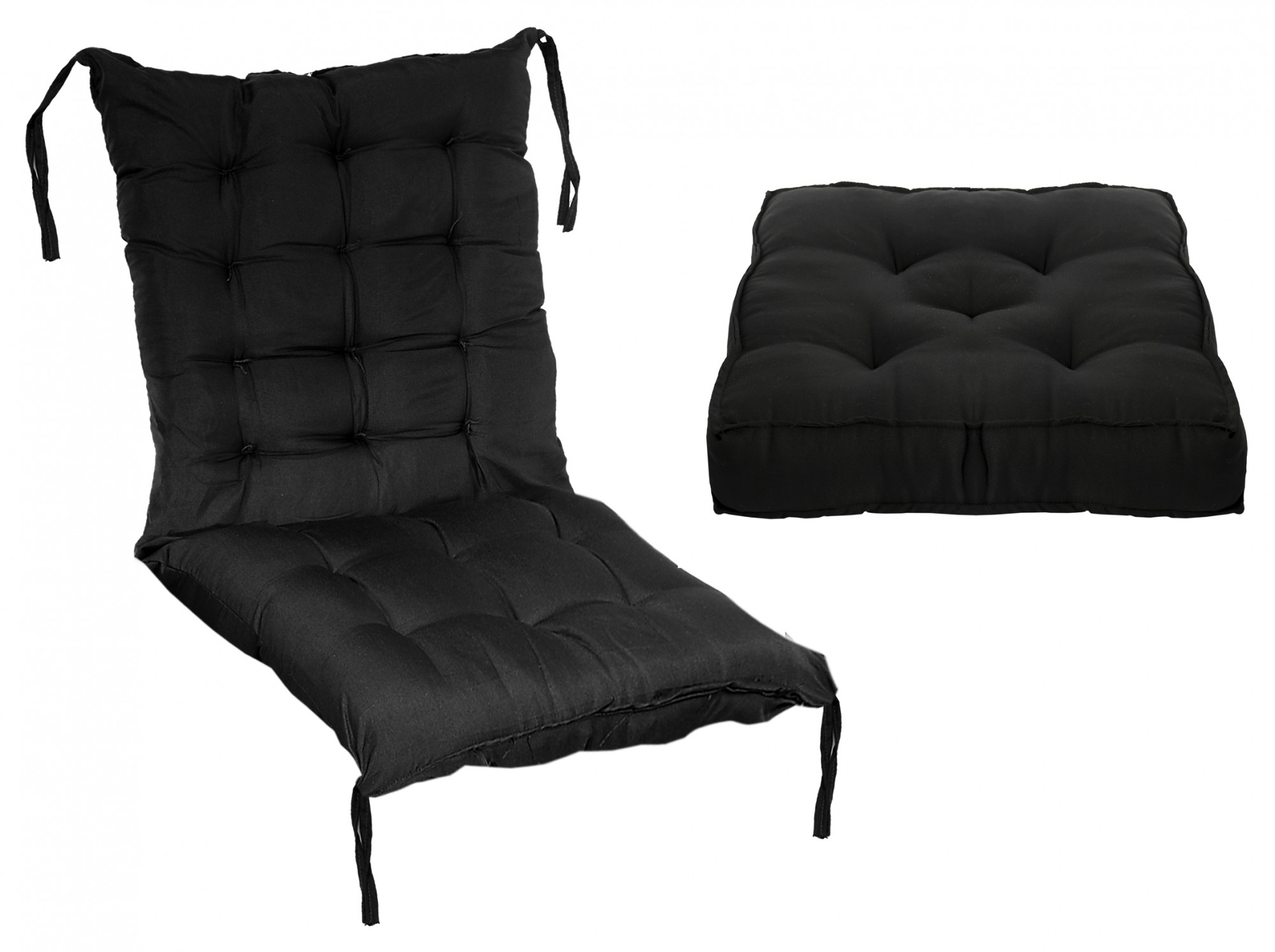 Kuber Industries Microfiber 18*48 Inch Back And Seat Chair Cushion With Ties & 18*18 Inch Square Cushion for Rocking Chair, Desk chair, Dining chairs, Lounge chair- Set of 2 (Black)