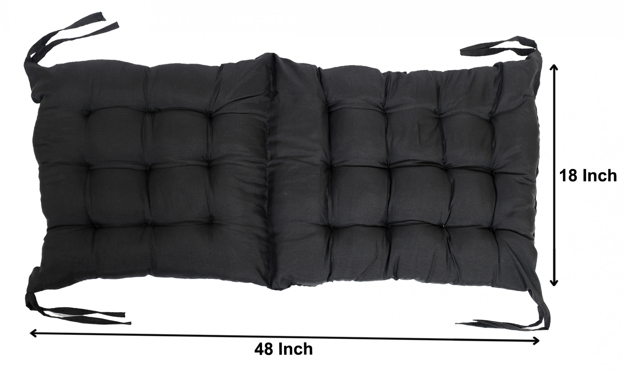 Kuber Industries Microfiber 18*48 Inch Back And Seat Chair Cushion With Ties & 18*18 Inch Square Cushion for Rocking Chair, Desk chair, Dining chairs, Lounge chair- Set of 2 (Black)