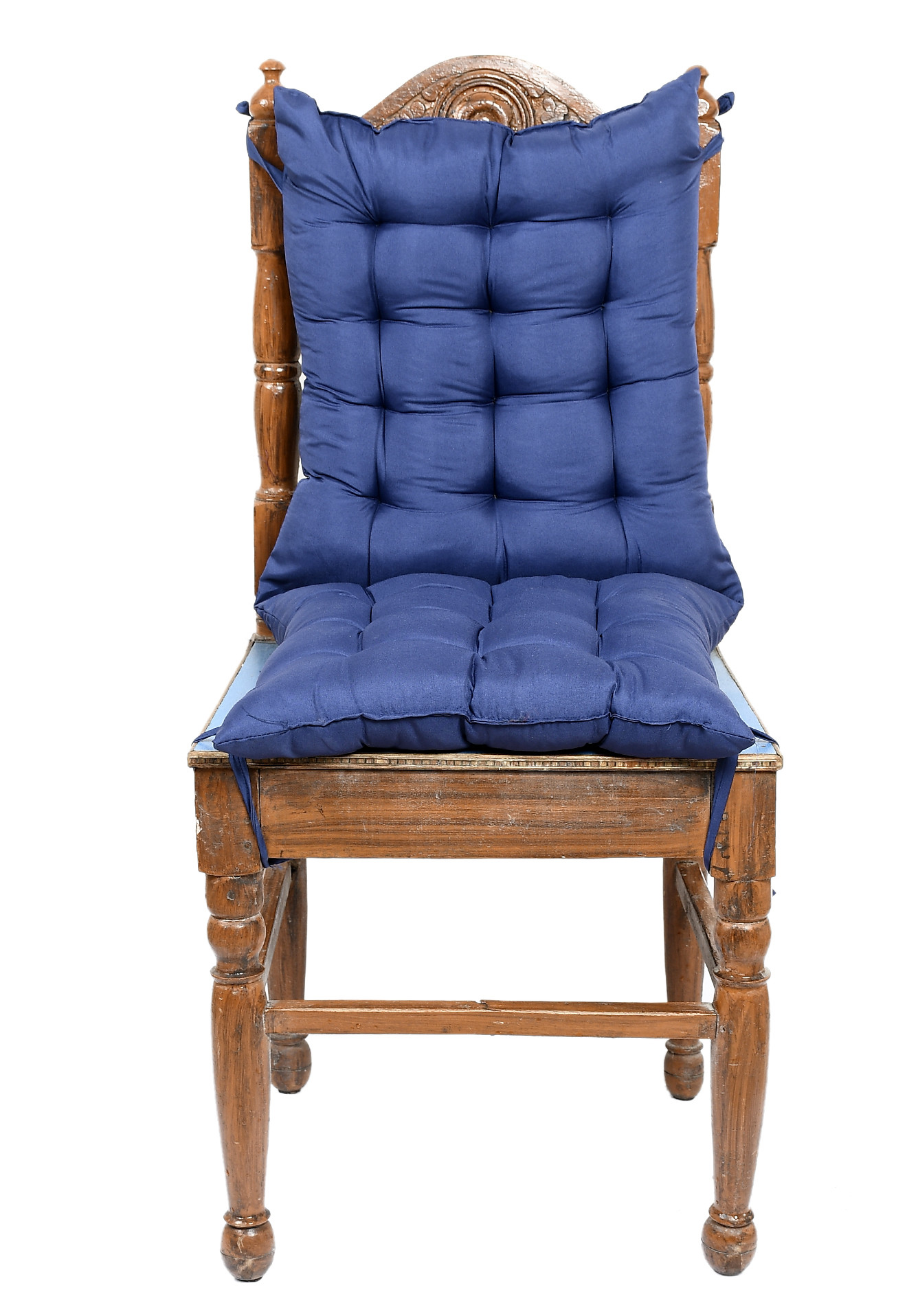 Kuber Industries Microfiber Back And Seat Chair Cushion for Indoor Outdoor Patio Chair, Rocking Chair, Office chair, Desk chair, Dining chairs, Lounge chair with Ties, 18*36 Inch (Navy Blue)