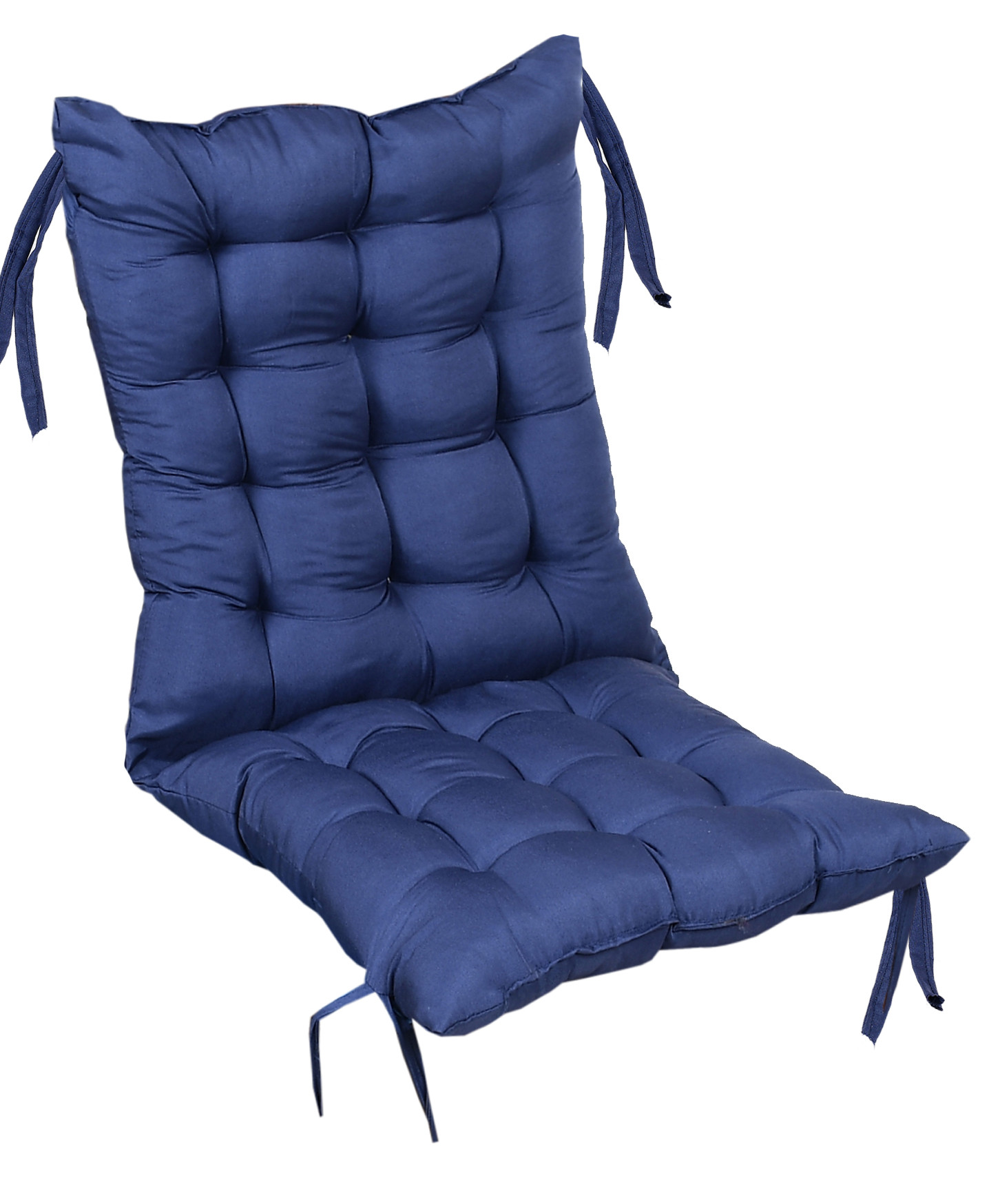 Kuber Industries Microfiber Back And Seat Chair Cushion for Indoor Outdoor Patio Chair, Rocking Chair, Office chair, Desk chair, Dining chairs, Lounge chair with Ties, 18*36 Inch (Navy Blue)